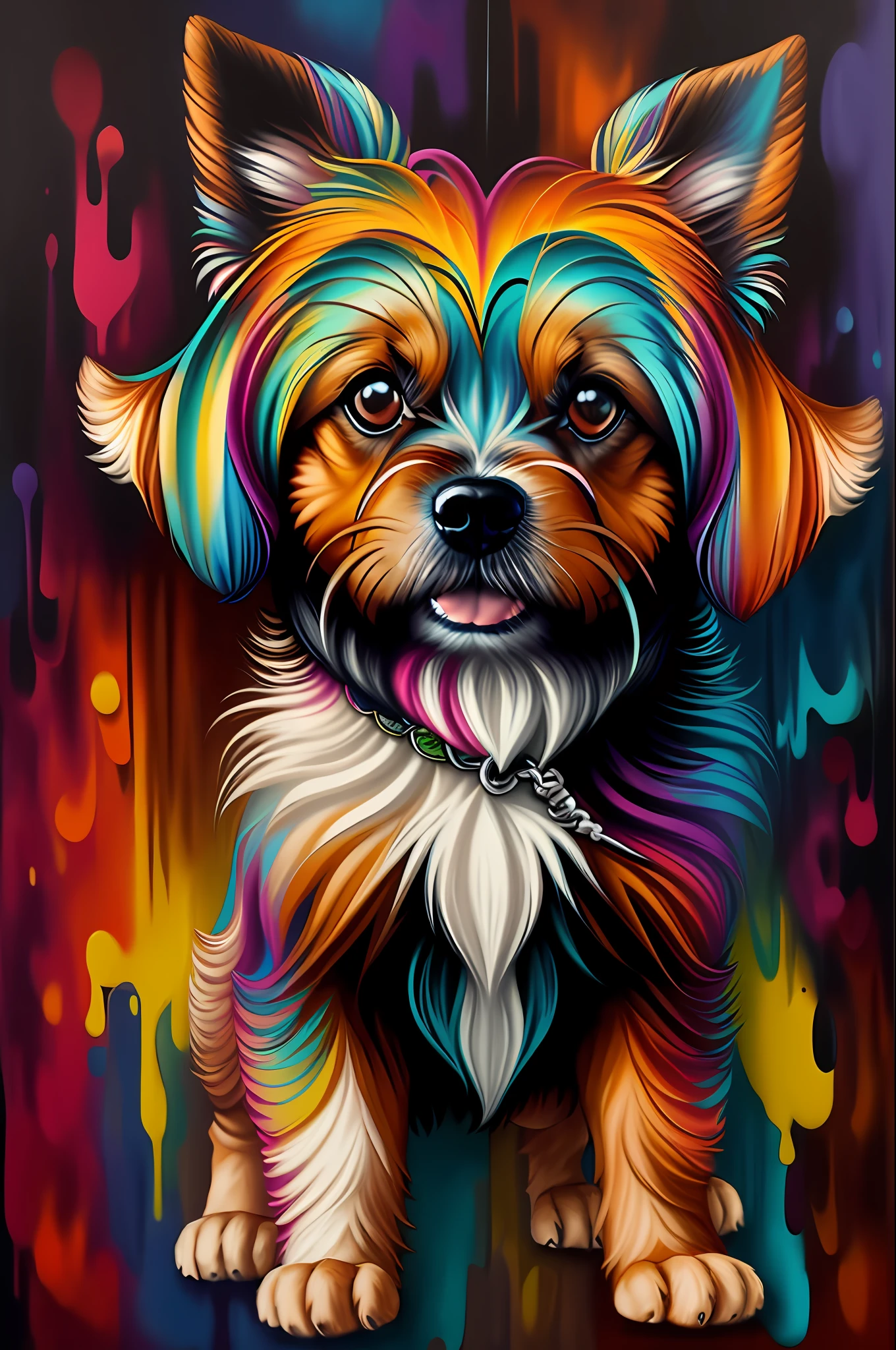 (Dog Yorkshire ),(happy)),(ear up)), Eduardo Kobra padding ,wall PORTRAIT geometric multidimensional, art, chibi,
yang08k, beautiful, colorful,
masterpieces, top quality, best quality, official art, beautiful and aesthetic,