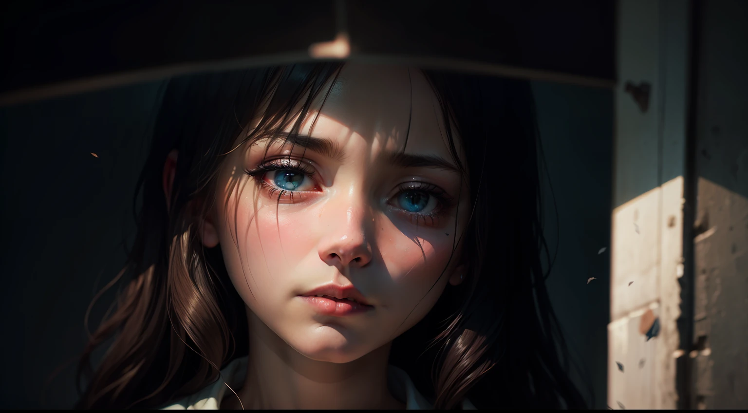 Sophie lived in the midst of a world filled with pain and sadness cinematic colors, vignette, discreet, bright, dark depth of field