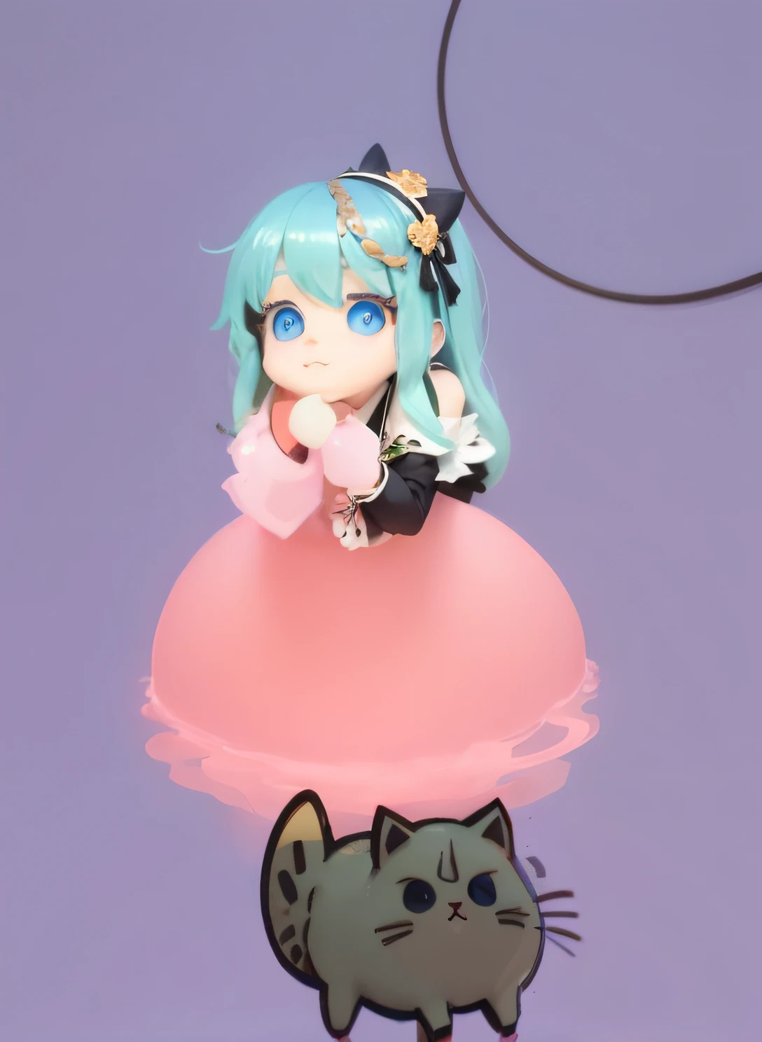 a close up of a cat and a doll on a table, anime styled 3d, mikudayo, anime style. 8k, stylized anime, render of a cute 3d anime girl, cute! c4d, anime moe artstyle, 4 k octan render, anime stylized, cute 3 d render, 8k high quality detailed art --auto