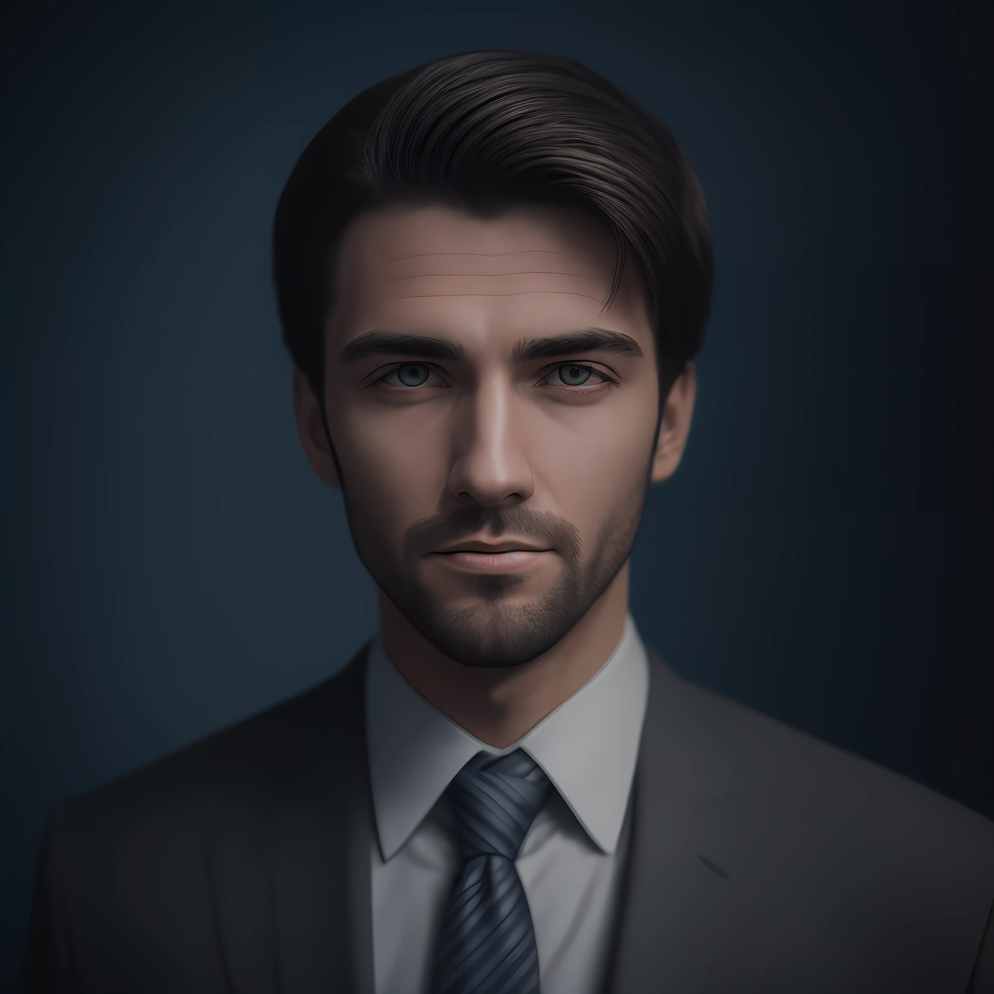 a Man standing with 30 years in suit and tie, body and head straight in the photo, DSRL, facing the viewer of the photo, eyes fixed to the lens, appears shoulders and head in the photo, man centered in the photo, 8k, best quality, masterpiece, realistic, realistic photo, movie photo, ultra realistic, 1 person, detailed, Perfect lighting, DSRL, professional photo, 4k --auto --s2