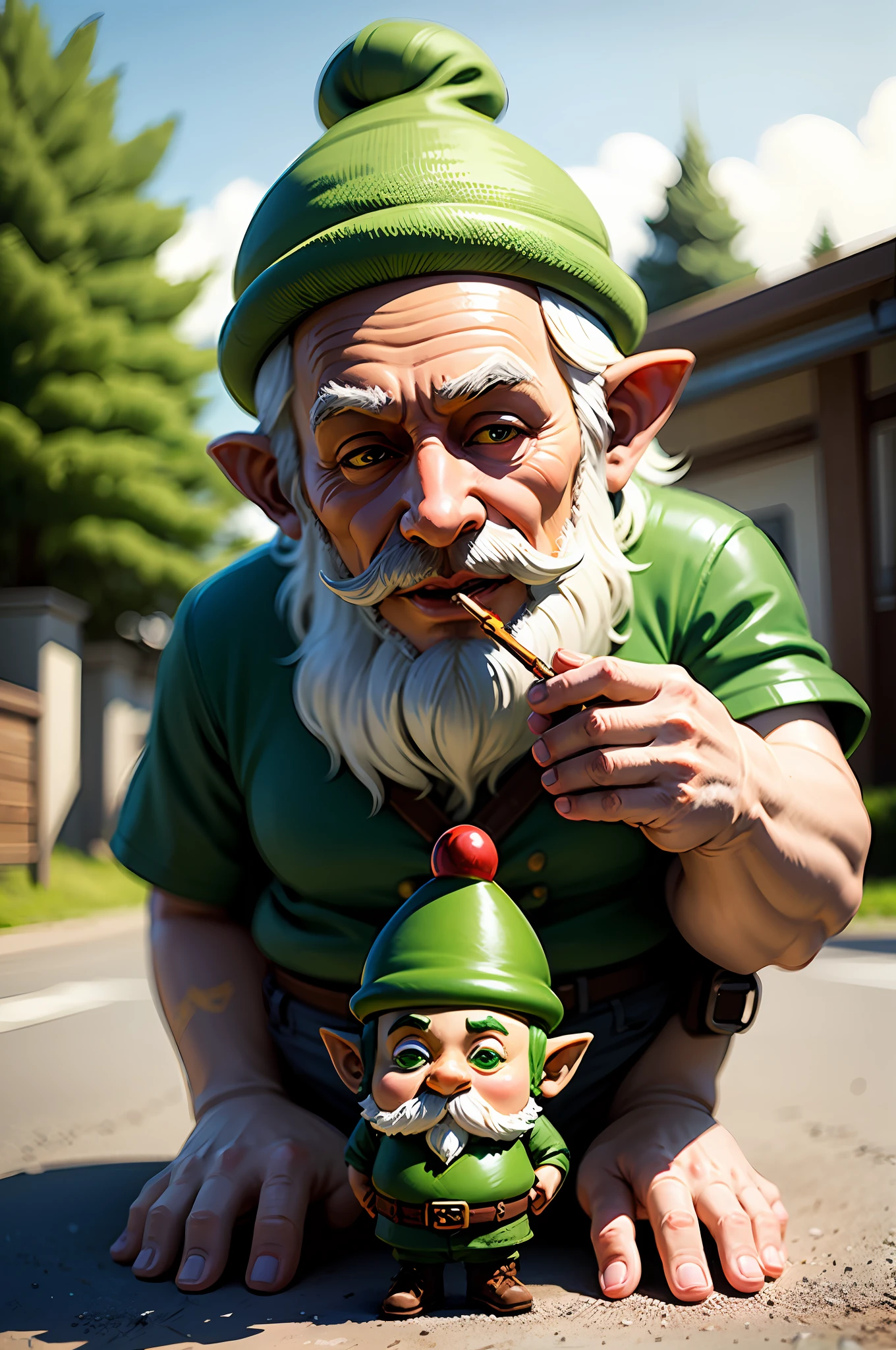 Green gnome, smoking marijuana in a pipe