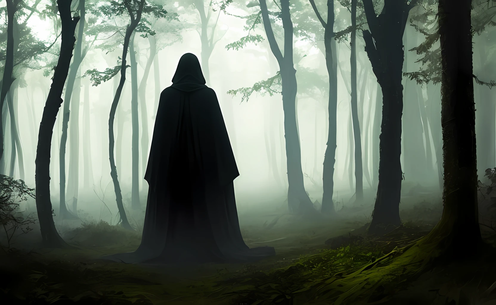 In a dimly lit forest clearing, shrouded in an ethereal mist, a figure emerges. Cloaked in mystery, the Veiled Hunter stands tall, a solitary presence amidst the whispering trees. Describe this enigmatic hunter, capturing their aura of intrigue and the secrets they carry. Explore the hidden symbols or artifacts that accompany them, hinting at their purpose or past. Is the hunter a guardian of the woods or a harbinger of something more ominous? Let your imagination wander as you paint a vivid image of the Veiled Hunter and the stories that surround them.