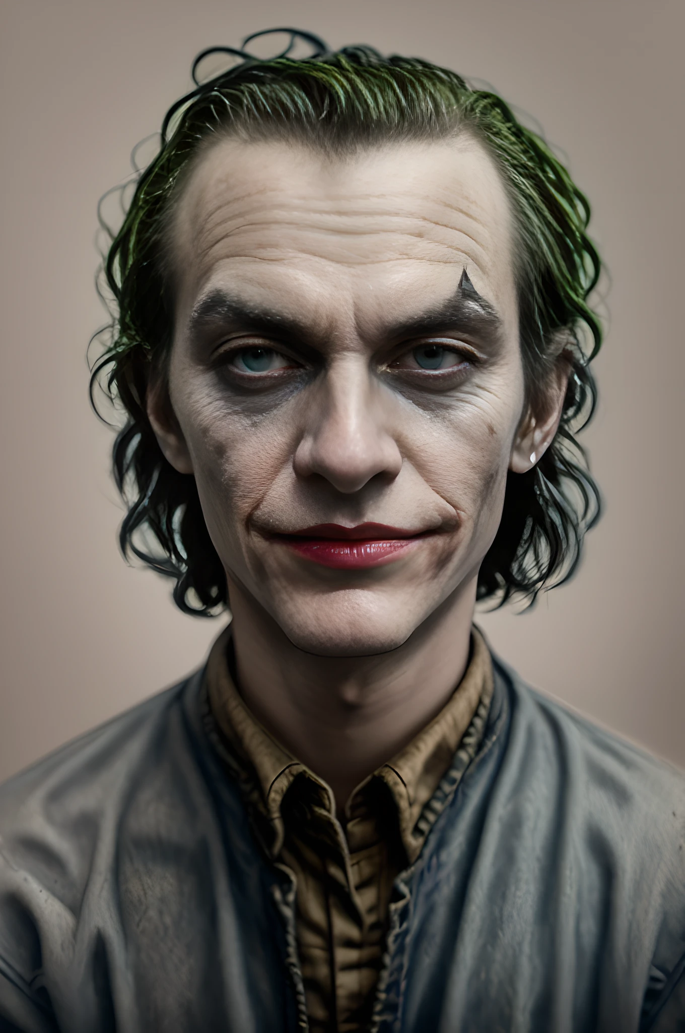 A Joker\(Joker 2019\) ,epic, realistic, faded, neutral colors, ((((hdr)))), ((((muted colors)))), intricate scene, artstation, hyperdetailed, cinematic shot, warm lights, dramatic light, intricate details, vignette, complex background, [[teal and orange]], slate gray atmosphere