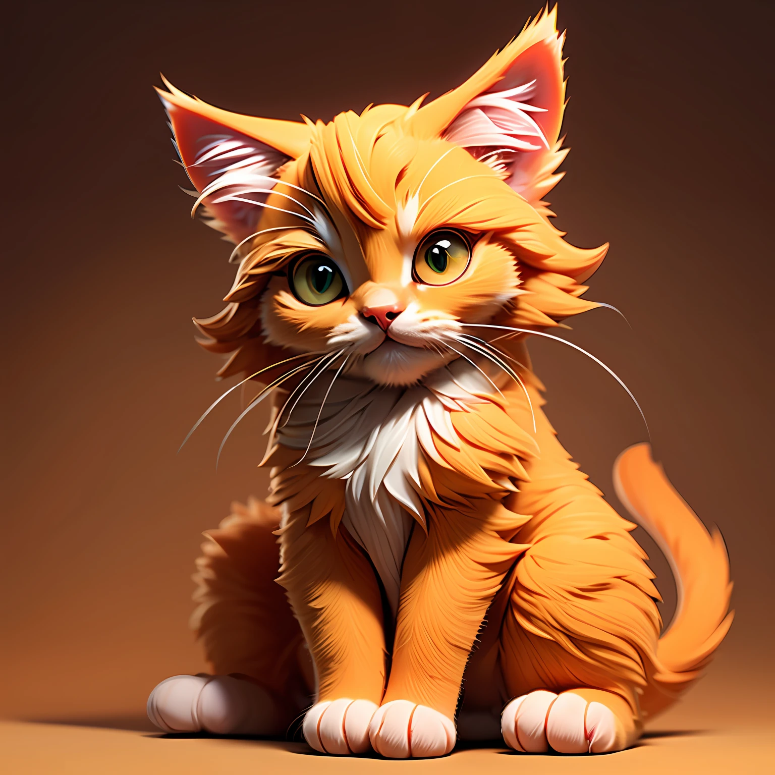 Cute mainecoon in orange setting, cute kitten, mainecoon, orange color, masterpiece, high quality, high details