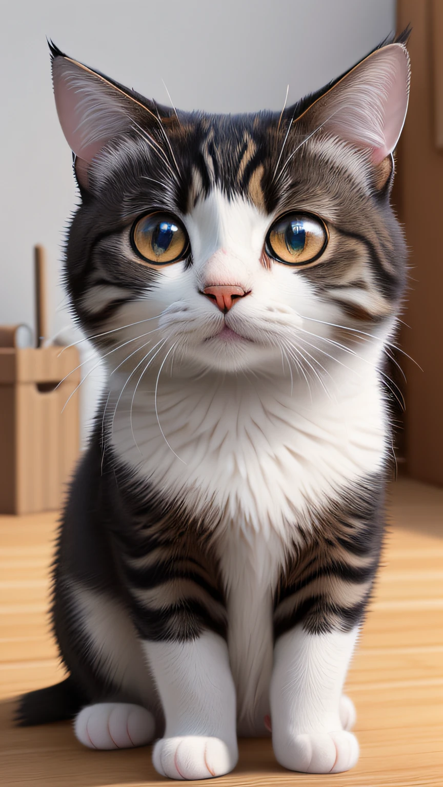 (best quality:1.33), (masterpiece:1.42), (realistic:1.24), (detailed:1.15), 
Cute  cat, big eyes, in the style of pixar, beautiful 3ds max render, volumetric lighting, global illumination, raytracing, detailed hyperrealism, manga,