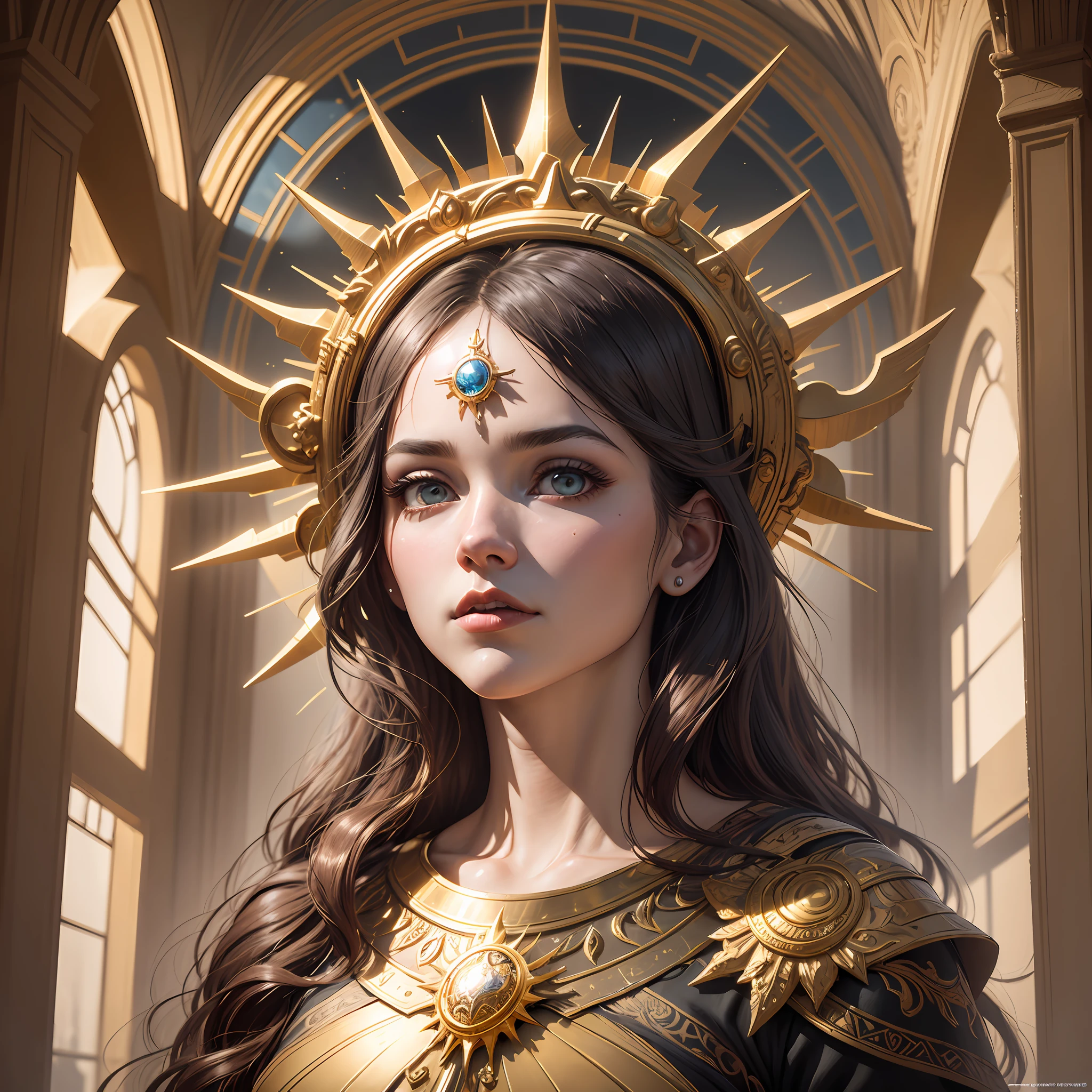 highly detailed portrait of a jesus christ sun god halo of light, gold, unreal engine, art by mark ryden, lostfish, earl norem, global illumination, god rays, detailed and intricate environment, elden ring style --auto --s2