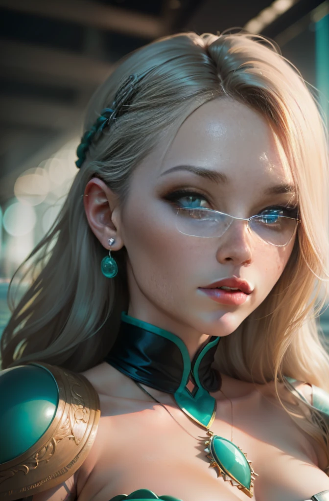 hyper realistic, ultra detailed photograph of a barbarian woman, ((Jade ocean:1.25)), golden jewelry, shiny, sunlight fractal details, (Anna Steinbauer:1.5), depth of field, HOF, hall of fame, detailed gorgeous face, apocalyptic environment, natural body posture, professional photographer, captured with professional DSLR camera, trending on Artstation, 64k, ultra detailed, ultra accurate detailed, bokeh lighting, surrealism, Thomas Kinkade background, urban, ultra unreal engine, ((Pauline Voß)), ((Pascal Quidault)), ((Anna Helme)), Martina Fackova, intricate, epic, freckles, peach fuzz, detailed mascara