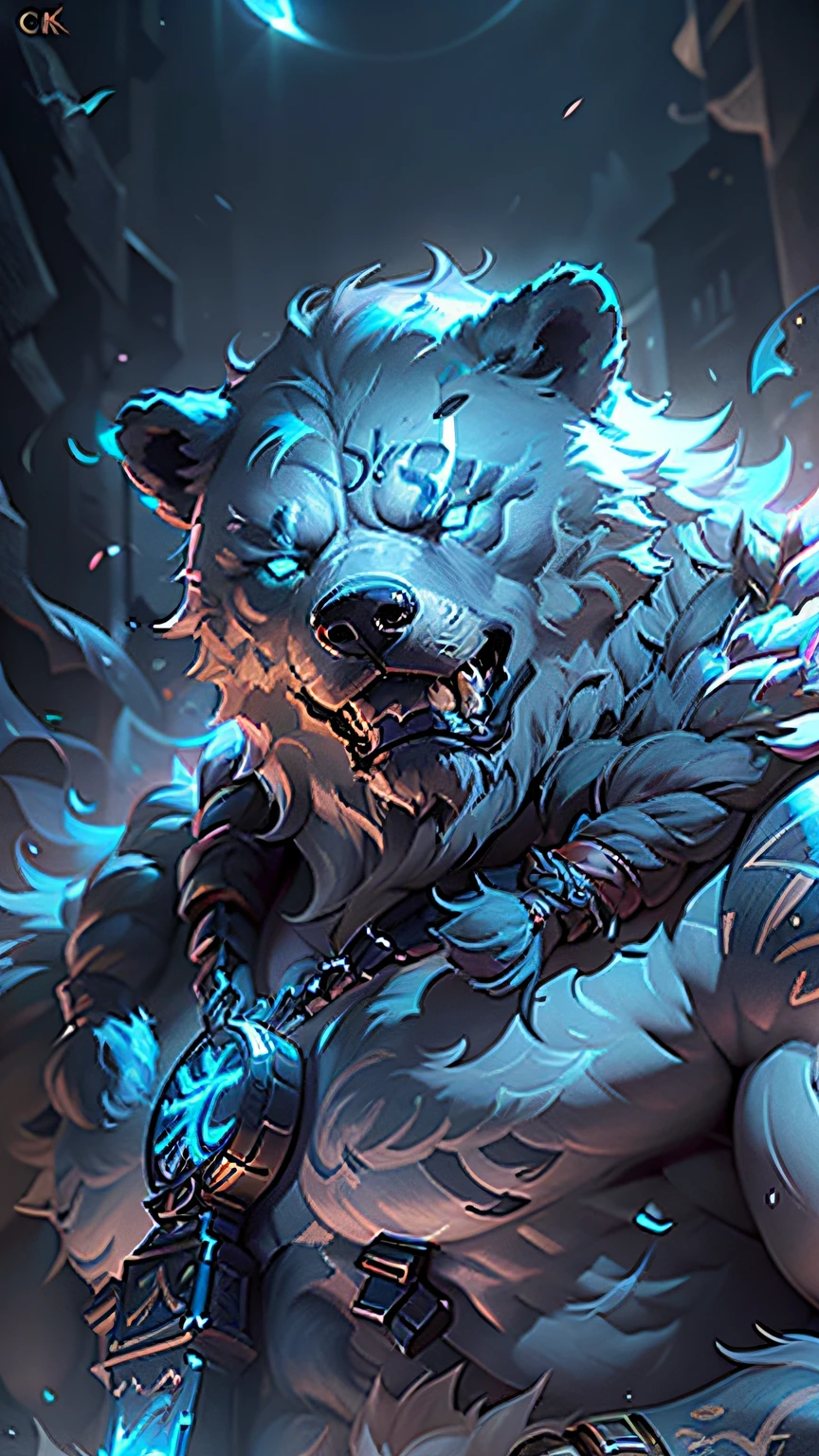 Ultra detail, high resolution, ultra detailed, best quality, amazing, top quality, extremely detailed CG 8k wallpaper unit, cinematic lighting, League of Legends champion volibear, one body, several stunning details, perfect arms and hands, facing looking at the camera, angry pose, incredibly detailed