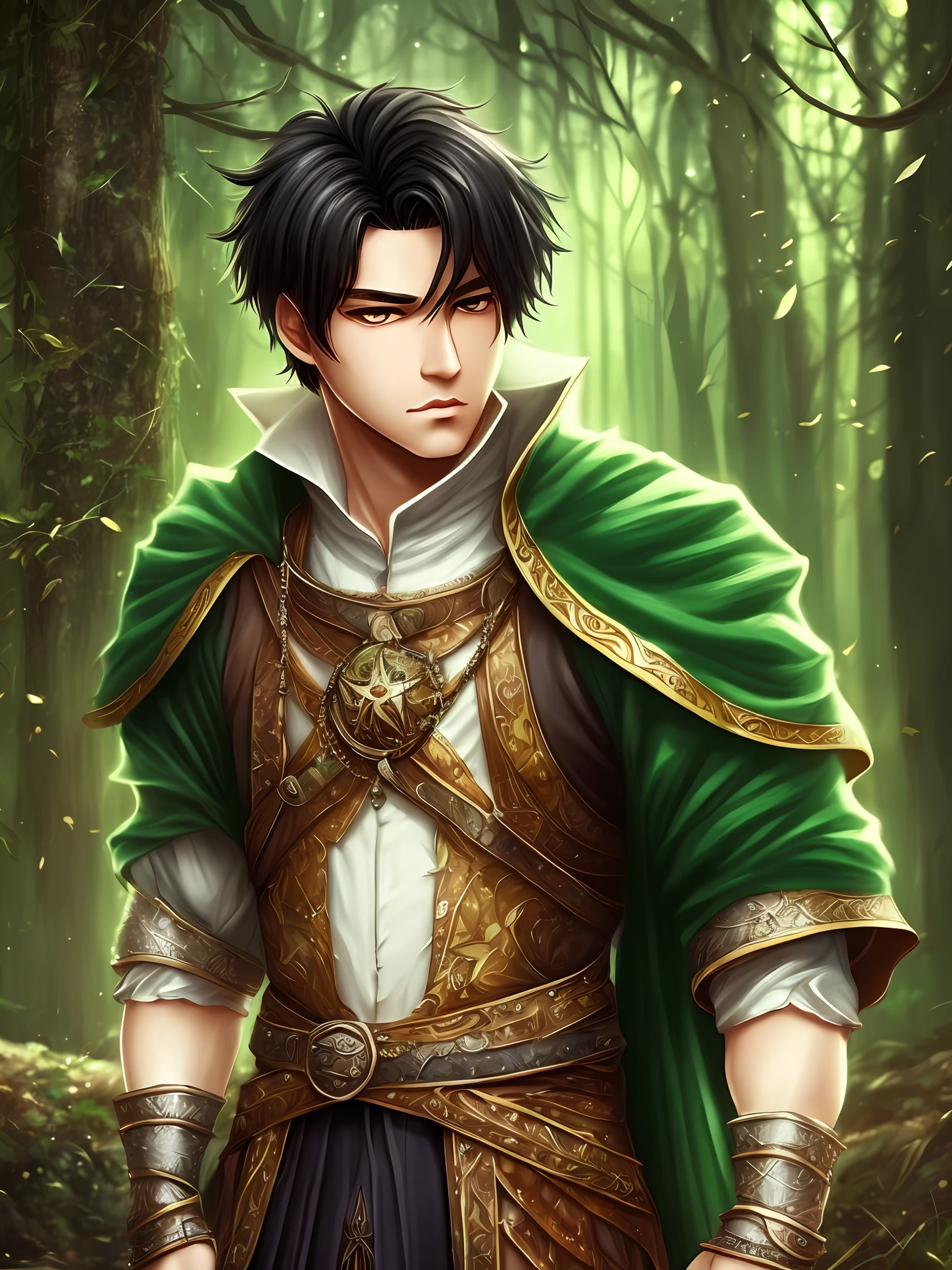 dark skin prince man short black hair green clothing medieval style, realistic style, fantasy style --auto --s2