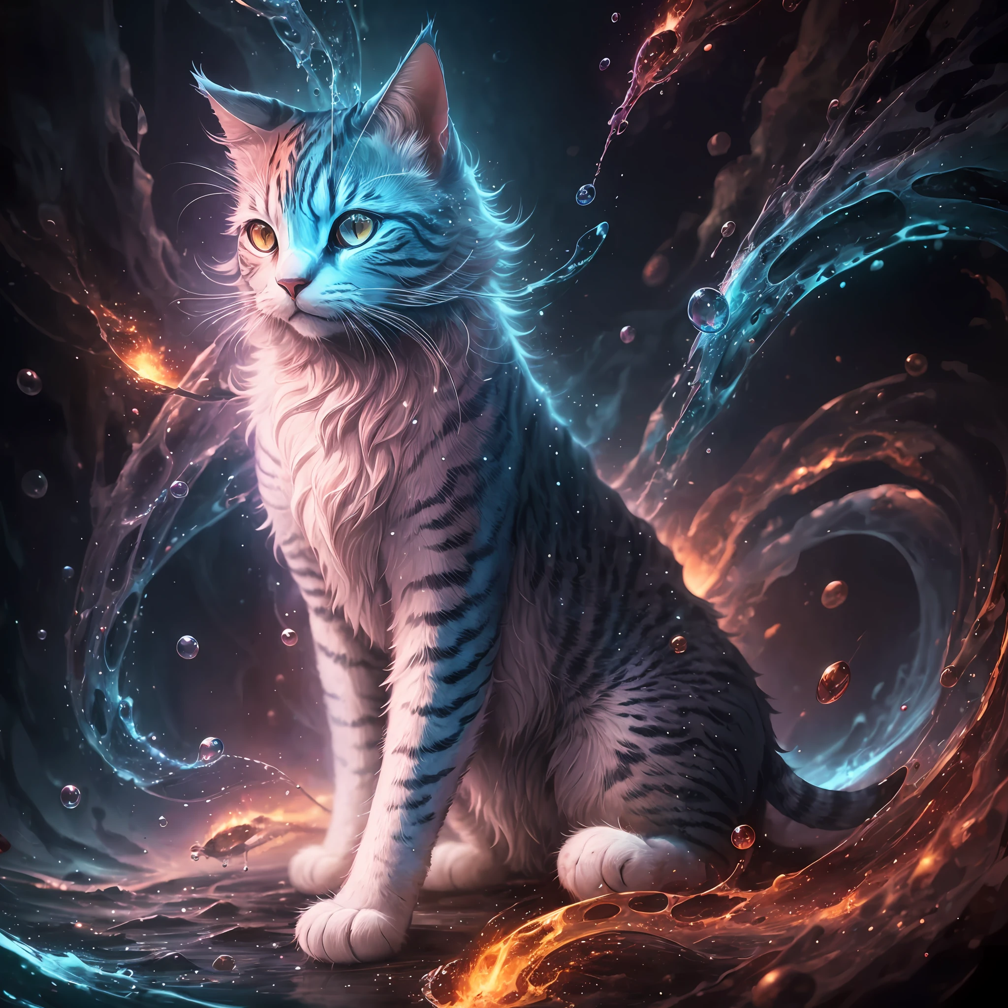 Liquid  otherworldly cool dreamy cat, cuddly, arrogant, powerful, high fantasy, epic, cinematic, internal glow --auto --s2