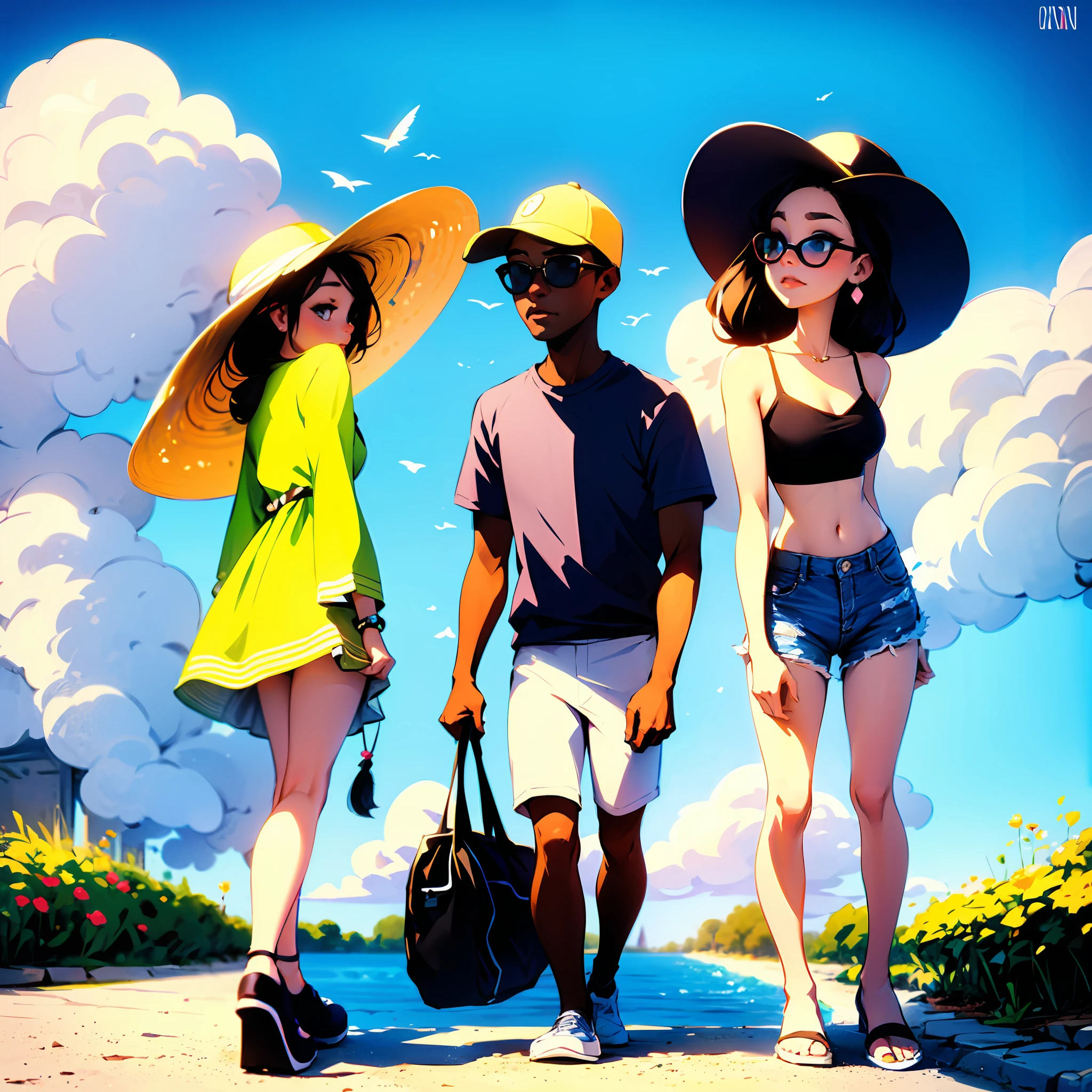 (anytoon, woman, man, summer clothes), fine detail, high quality illustration