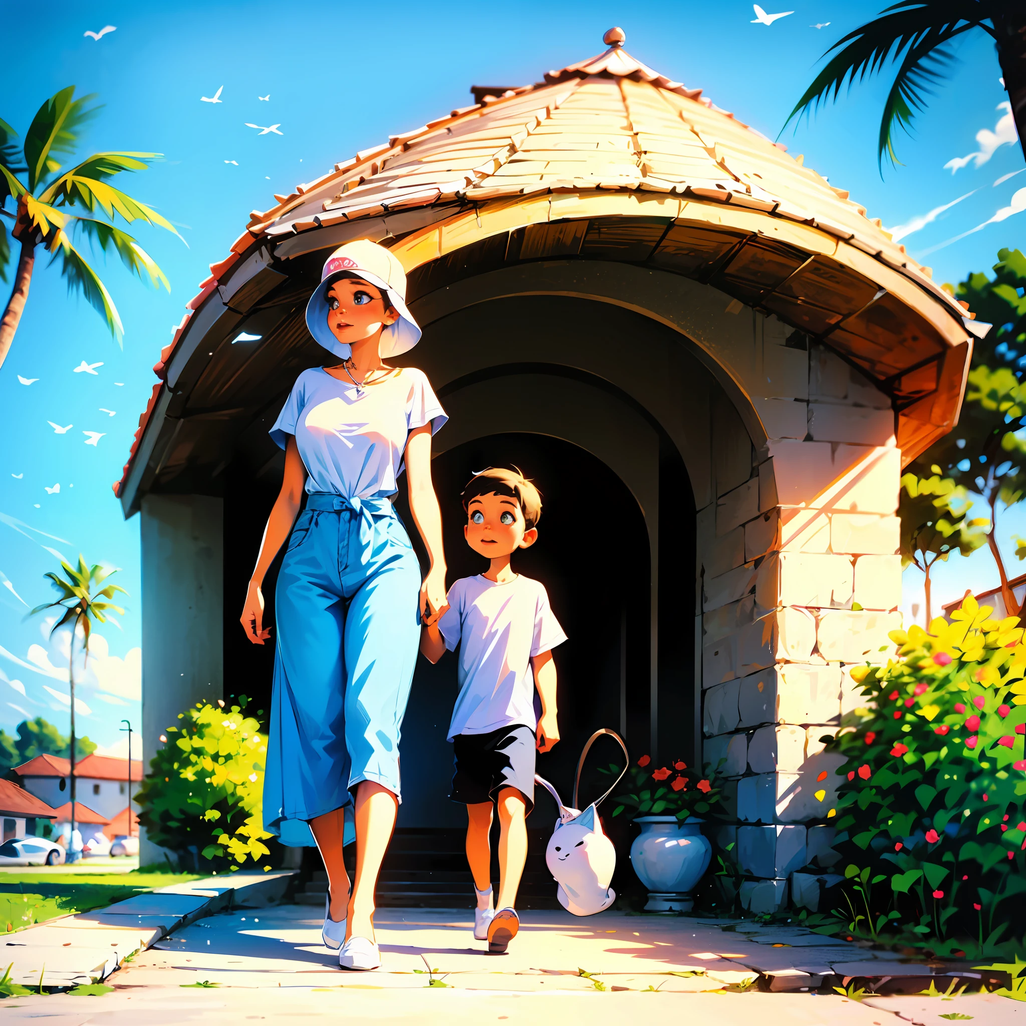 (anytoon, woman, man, summer clothes), fine detail, high quality illustration