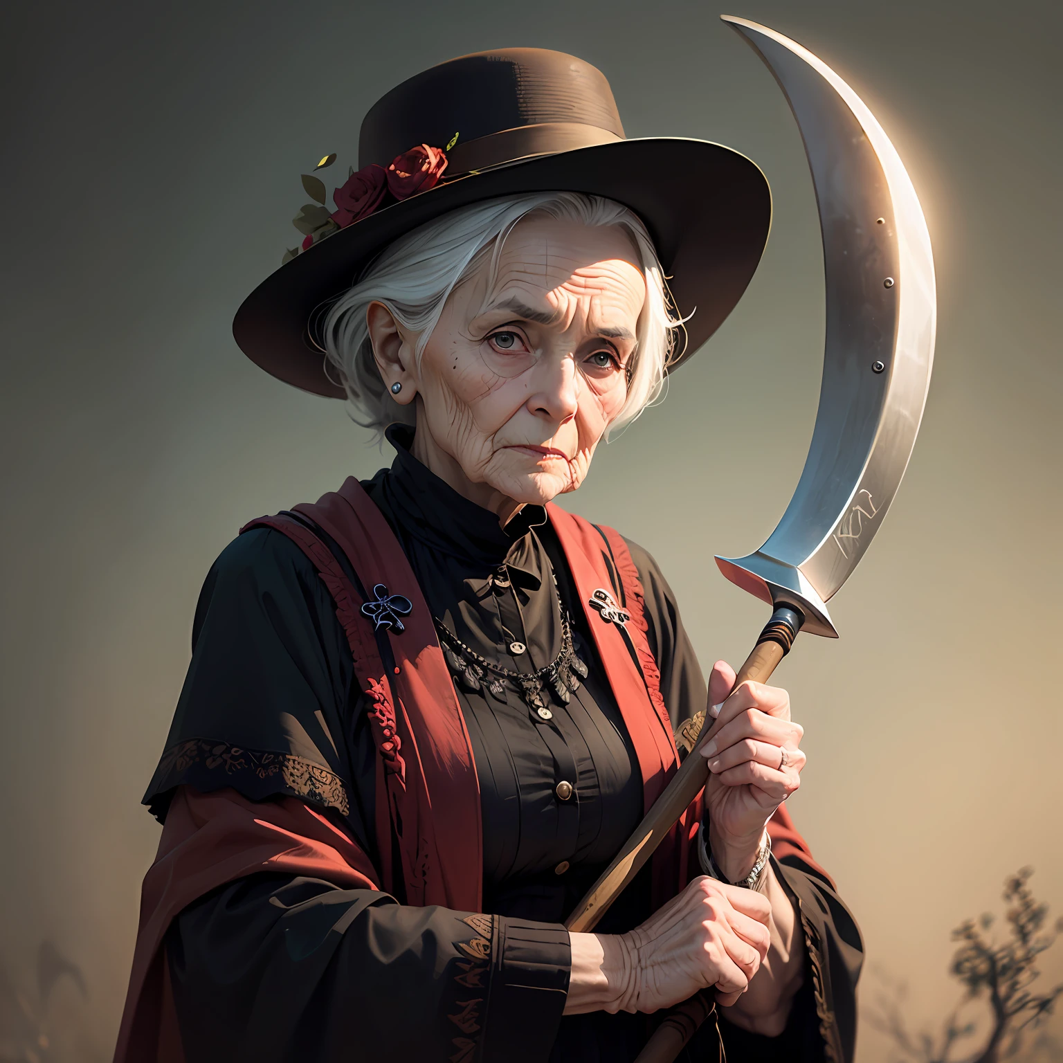 Old old woman with a scythe in her hand --auto