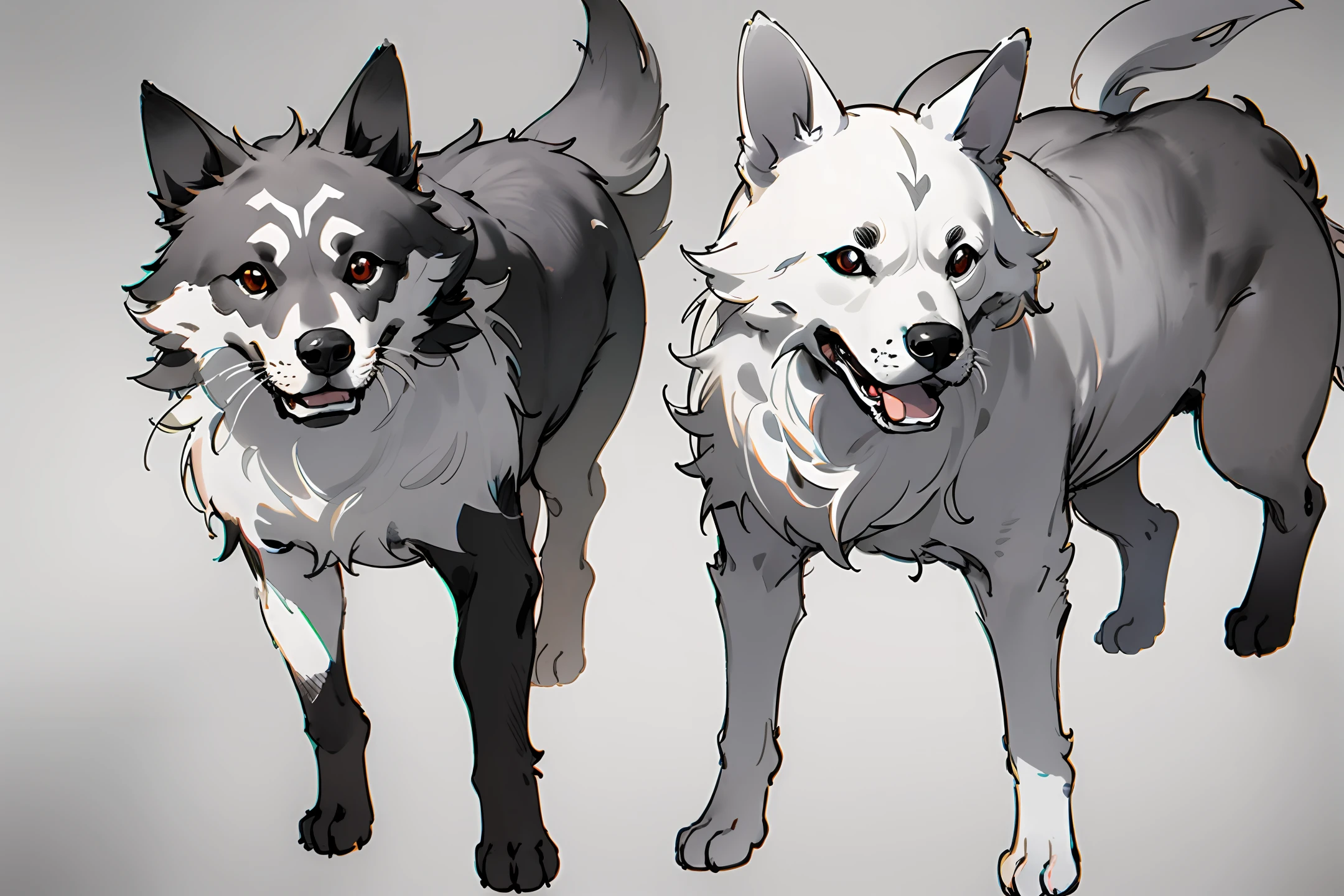 Pencil drawing of two full-body dogs