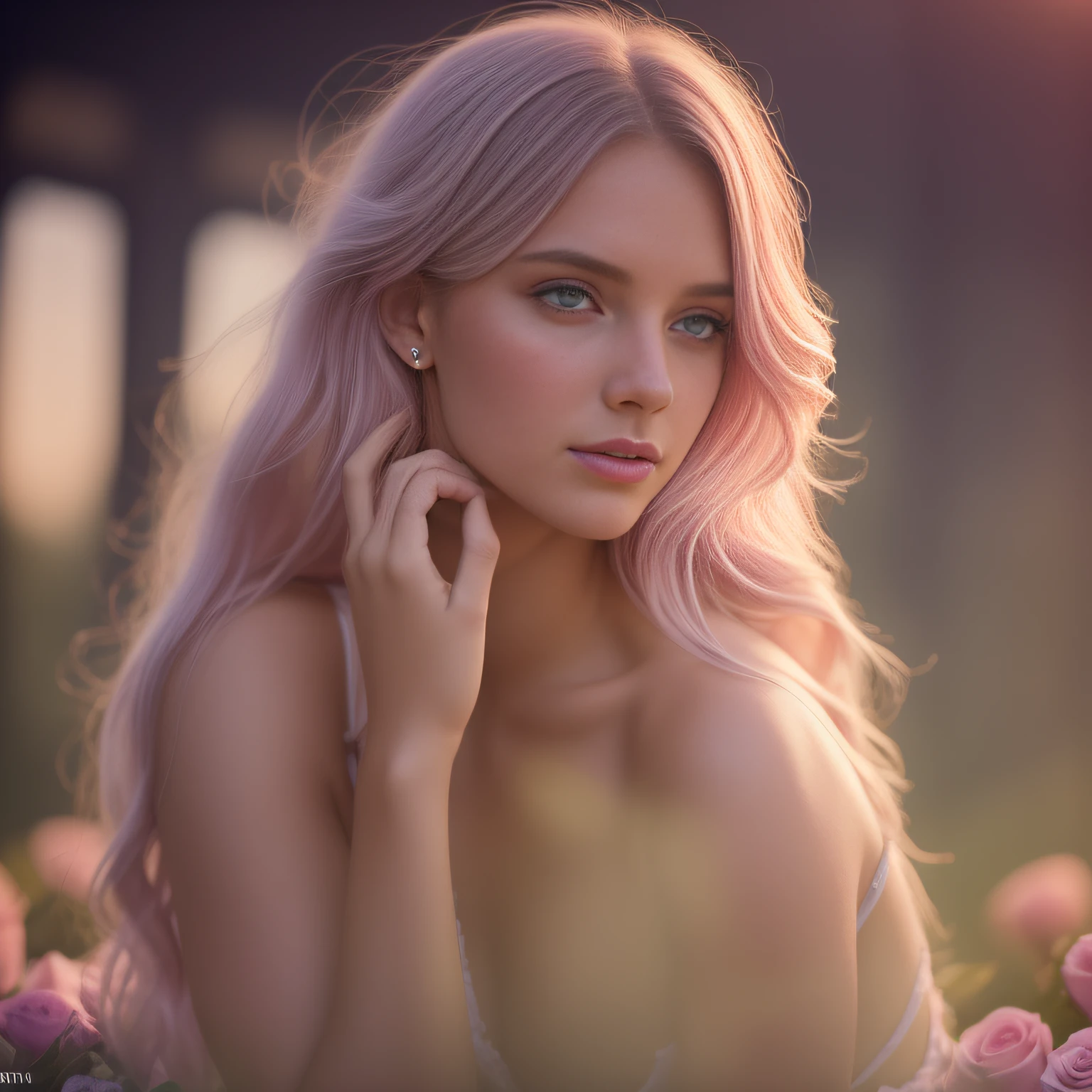 stunning midsummergirl, princess, sweaty, sunlit, dripping, skimpy, leaning back, 8K,Best quality, masterpiece, ultra high res, (photorealistic:1.4), raw photo, (Authentic skin texture:1.3), (film grain:1.3), 1girl, beautiful detailed eyes and face,masterpiece, best quality, cottoncandy land, curvy beauty, style of Carne Griffiths and david hamilton, ripped jeans, pastel dreamy light, bathing in backlighting, opening buttons, sunrays, petals falling, roses, fog, haze, sunlit, in attic covered in flowers and petals, godrays, cozy, morning dew, backlighting, hazy, golden hour, morning light, erotic mood, countryside, masterpiece, best quality, ultra-detailed, solo, smoke, shadows, contrast, cinematic light, side lighting, ultra high resolution, best shadow, RAW, 4k, ultra-realistic style, detailed face, colofUnreal Engine 5, Cinematic, Color Grading, portrait Photography, Ultra-Wide Angle, Depth of Field, hyper-detailed, beautifully color-coded, insane details, intricate details, beautifully color graded, Unreal Engine, Cinematic, Color Grading, Editorial Photography, Photography, Photoshoot, Shot on 70mm lens, Depth of Field, DOF, Tilt Blur, Shutter Speed 1/1000, F/2