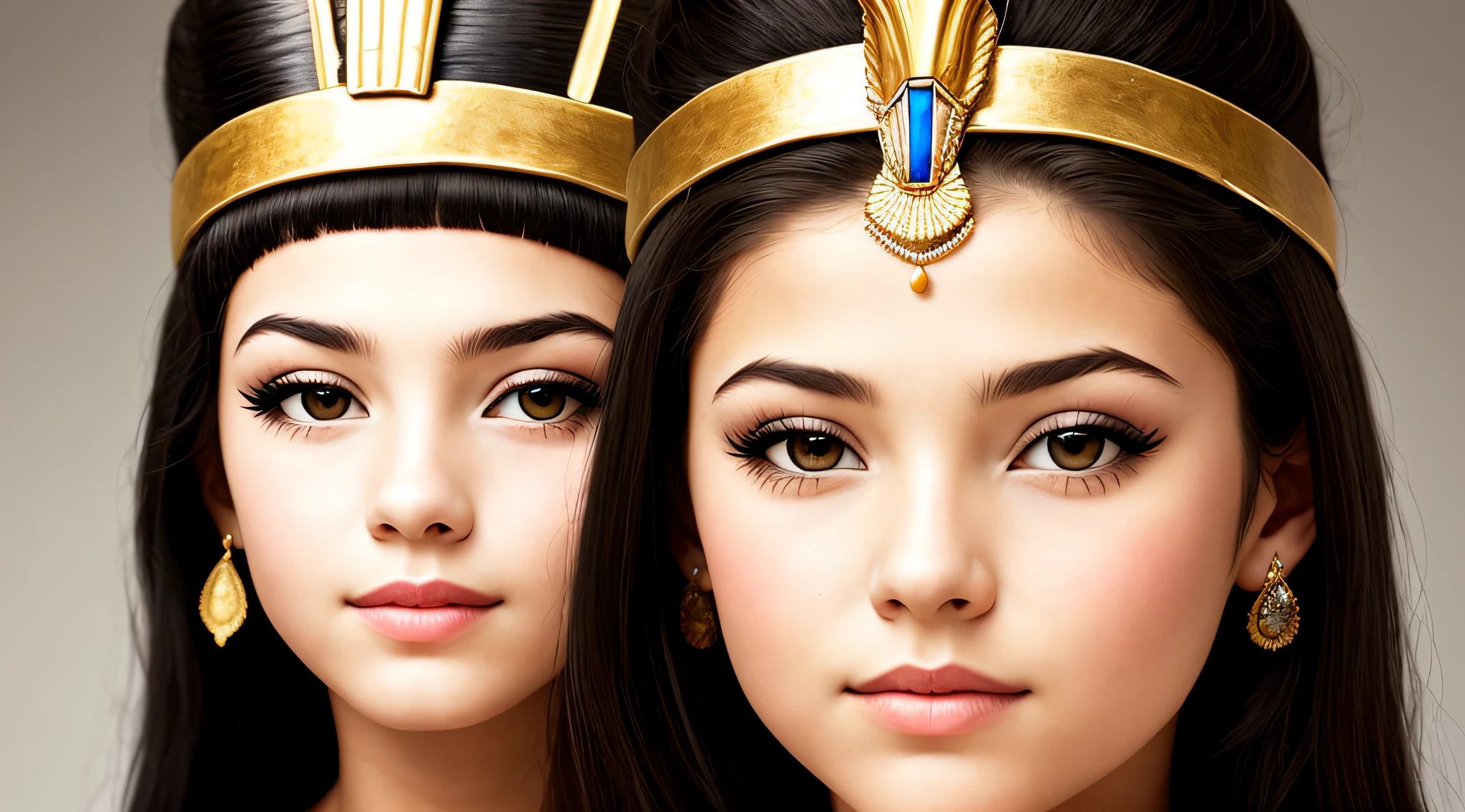 a GIRL OF CHILD blonde with long hair, A closeup of a bust of a woman wearing a hat, wearing an Egyptian crown, Nefertiti, ancient egyptian, egyptian, egyptian makeup, precise for egyptian tradition, egyptian art, makeup of egypt, beautiful and huge head ornaments, ancient egyptian art, ancient egyptian art, ancient egypt, beautiful cleopatra,  Egyptian princess, ancient Libu princess