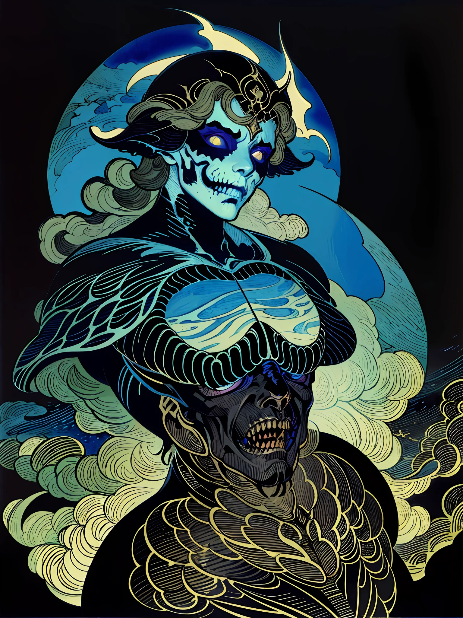 (masterpiece, best quality, ultra high res:1.2), highly detailed, fantasy illustration, (Rebecca Guay:1.4), 1boy, necromancer, black armor, undead, ghosts, wraiths, night, dark theme, visually stunning, beautiful, award-winning art