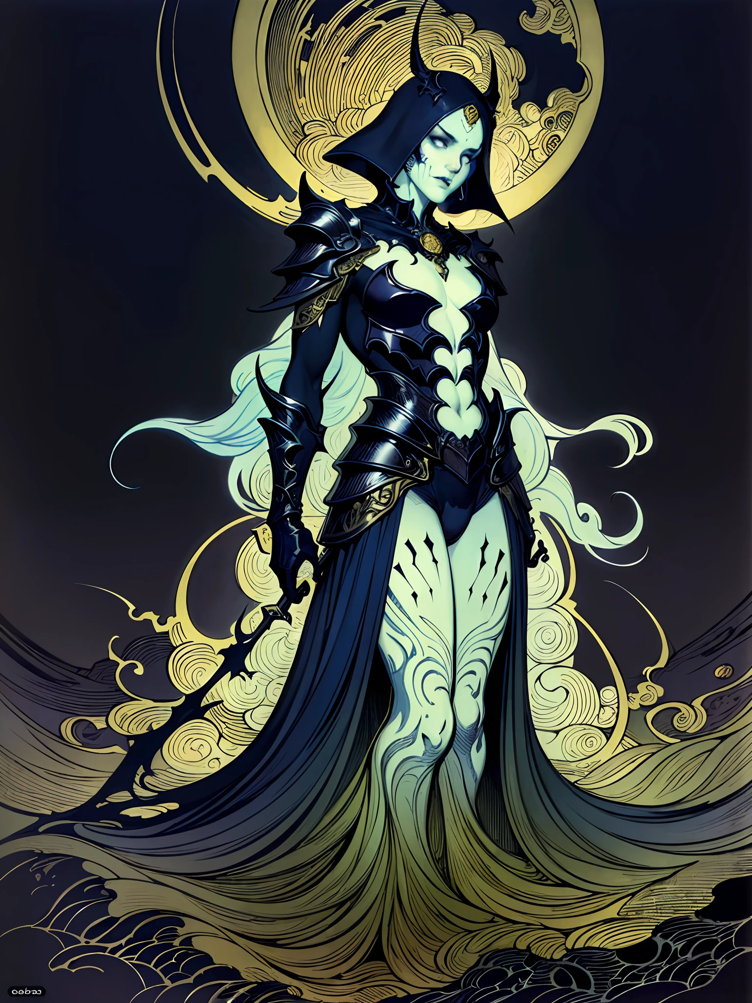 (masterpiece, best quality, ultra high res:1.2), highly detailed, fantasy illustration, (Rebecca Guay:1.4), 1boy, necromancer, black armor, undead, ghosts, wraiths, night, dark theme, visually stunning, beautiful, award-winning art