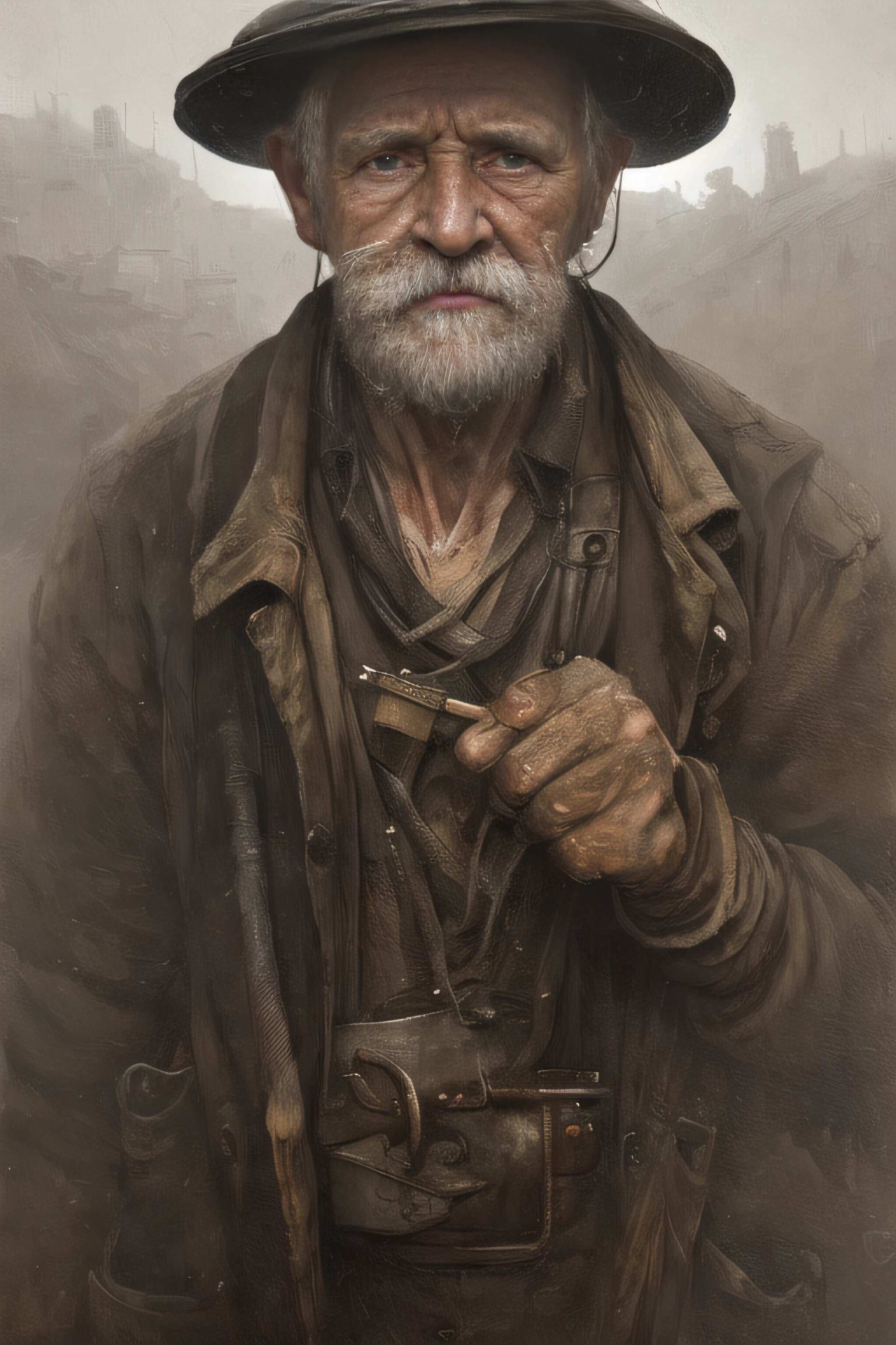 a portrait of an old coal miner in 19th century, beautiful painting with highly detailed face by greg rutkowski and magali villanueve