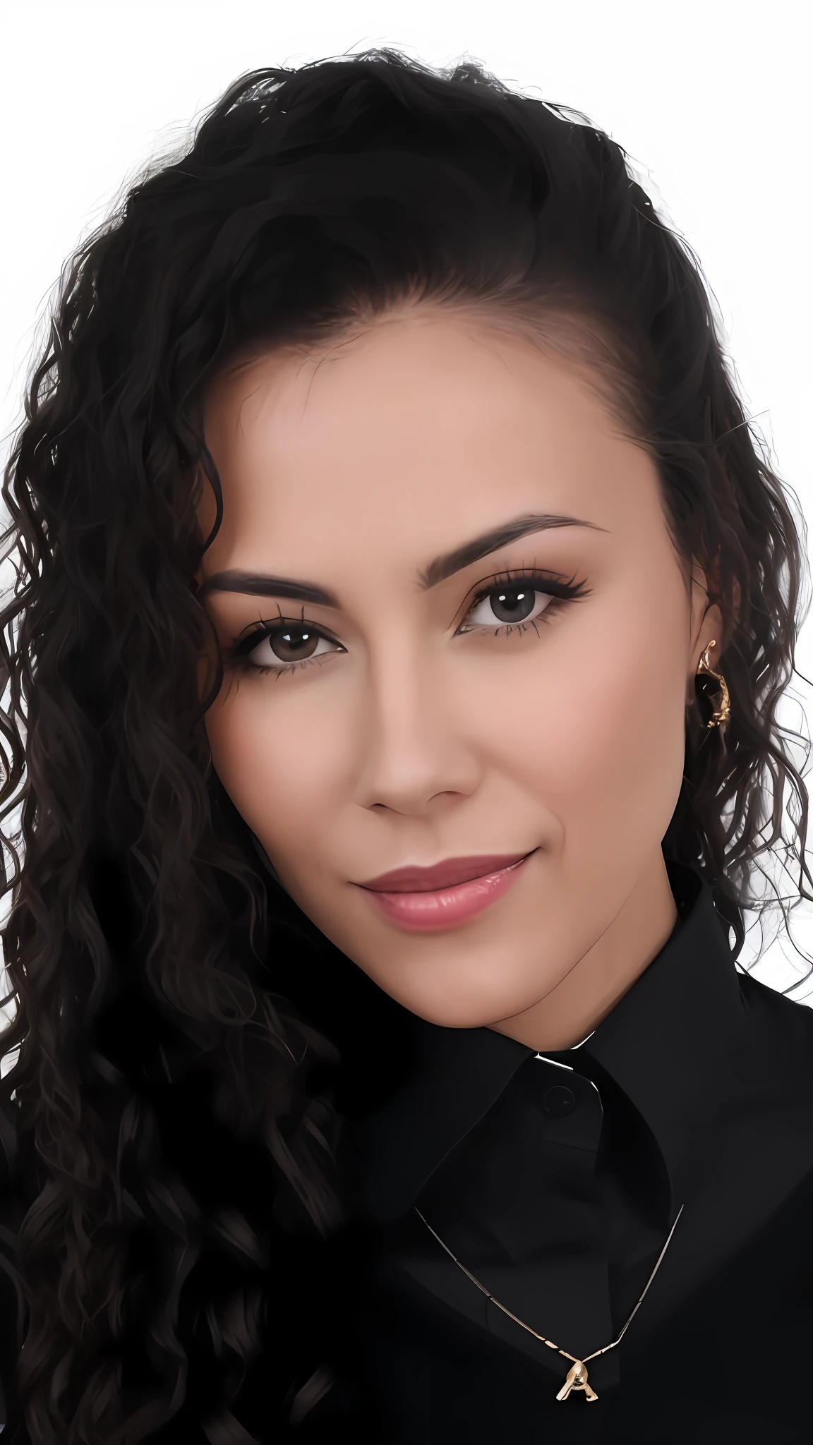arafed woman with long curly hair wearing a black shirt, black suit, black dress pants, brown wristwatch, white leather handbag, white social high heeled shoe,business woman, rich, happy, elegant, slender body, international businesswoman,