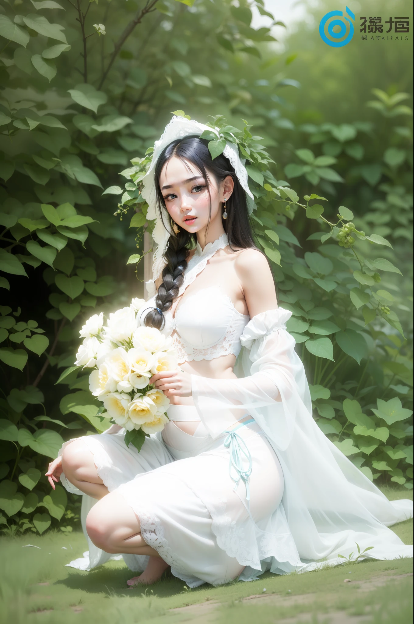 (bestquality、A masterpie:1.2)、Ultra High Res、lifelike、Front lighting、with intricate details、Exquisite details and textures、1girl、solo、(young)、Facial Highlights、fulllllbody、Detailed face、Teardrop mole、White Skin、Silver hair、ponytails、Braid hair、Watch your audience、s big eyes、Silk robes、(Hollow pattern、WHITE、silk)、ear ring、tiny breasts、Slim body、Luxurious room、professional Lighting、Photon mapping、 Radiosity、physically based rendering、(((pull up skirt、White lace panties visible))