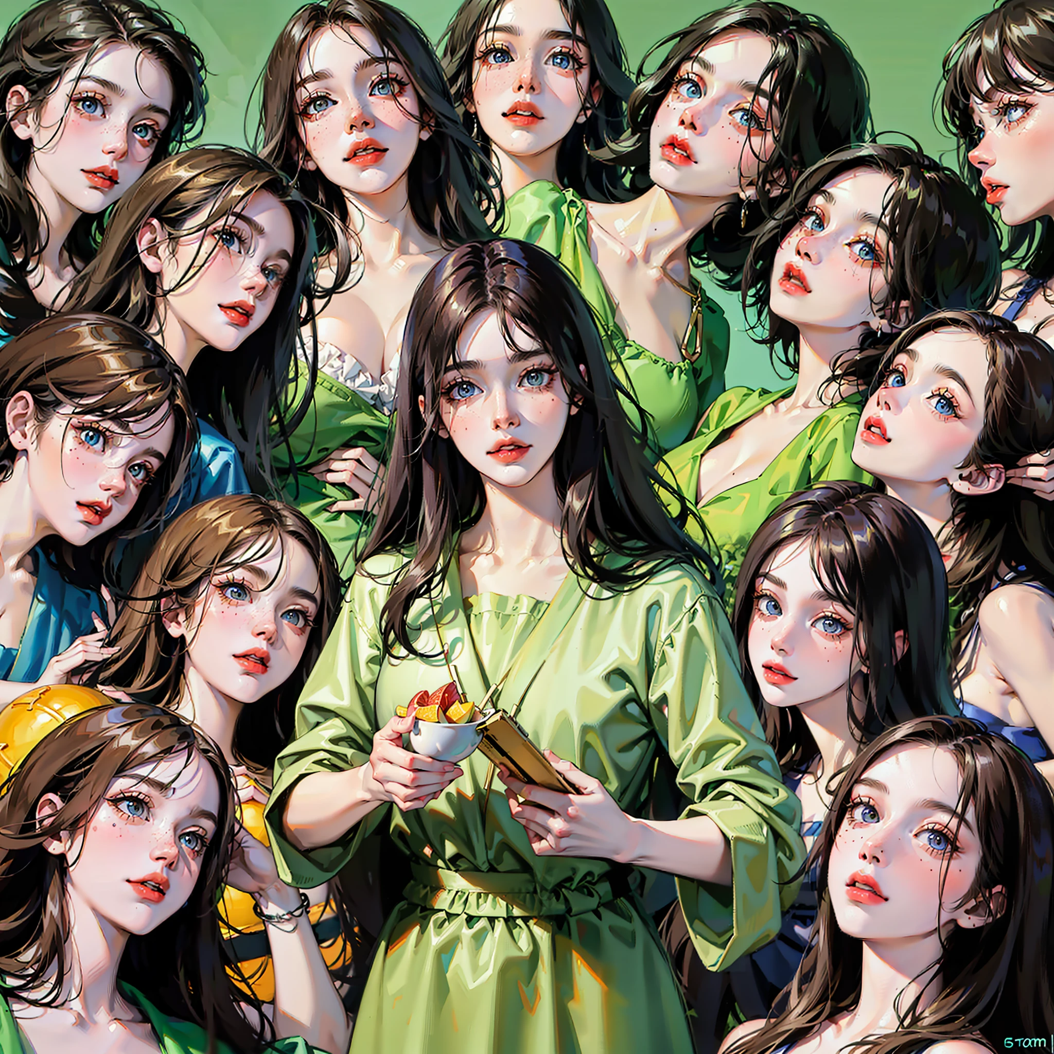 Jesus and the twelve apostles, 12 women, famous paintings, perfect facial features