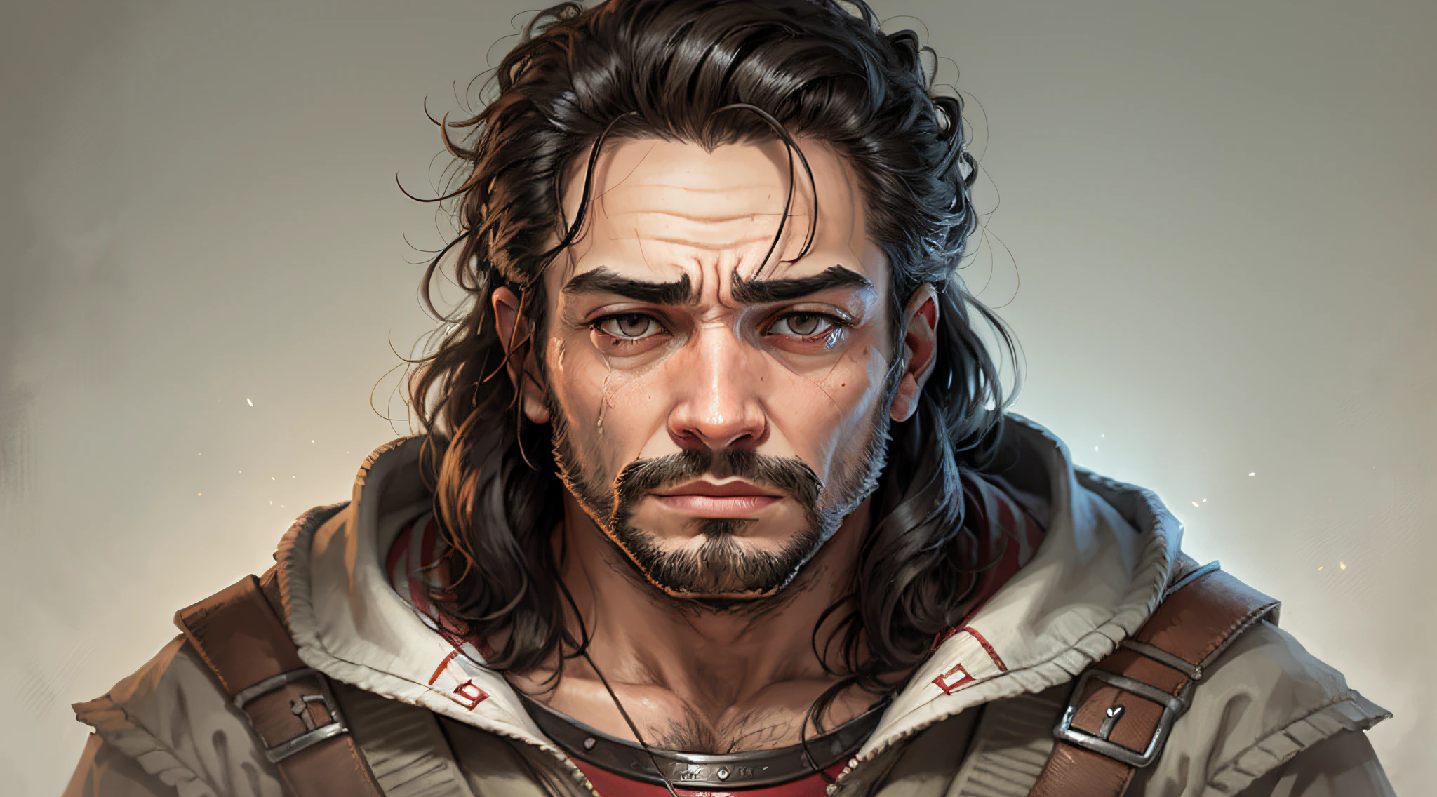 a face of a Greek man with a sad head down