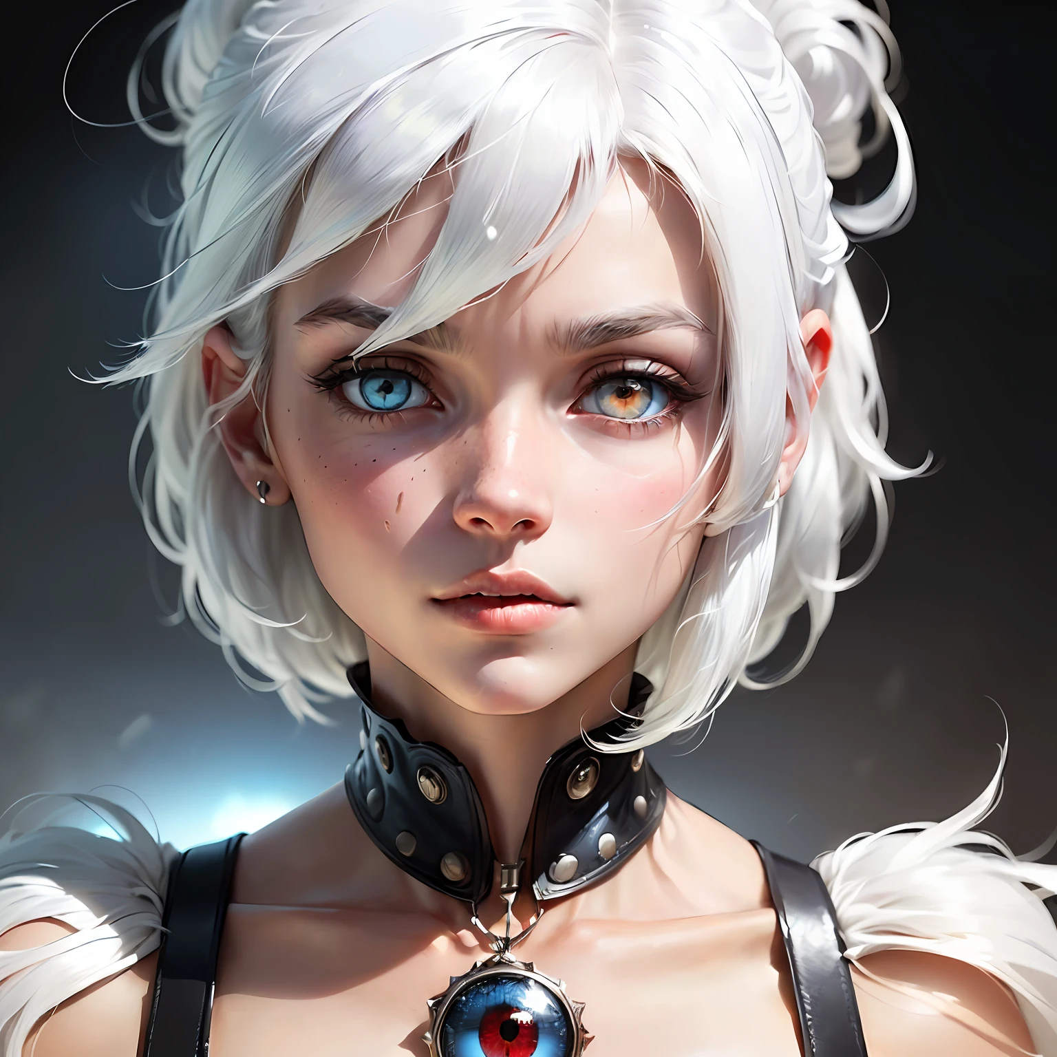 ((woman:1.2,white hair:1.3,detailed bright eyes:1.5),(one red eye:5.8, another blue:1.3),4k,realistic) --auto