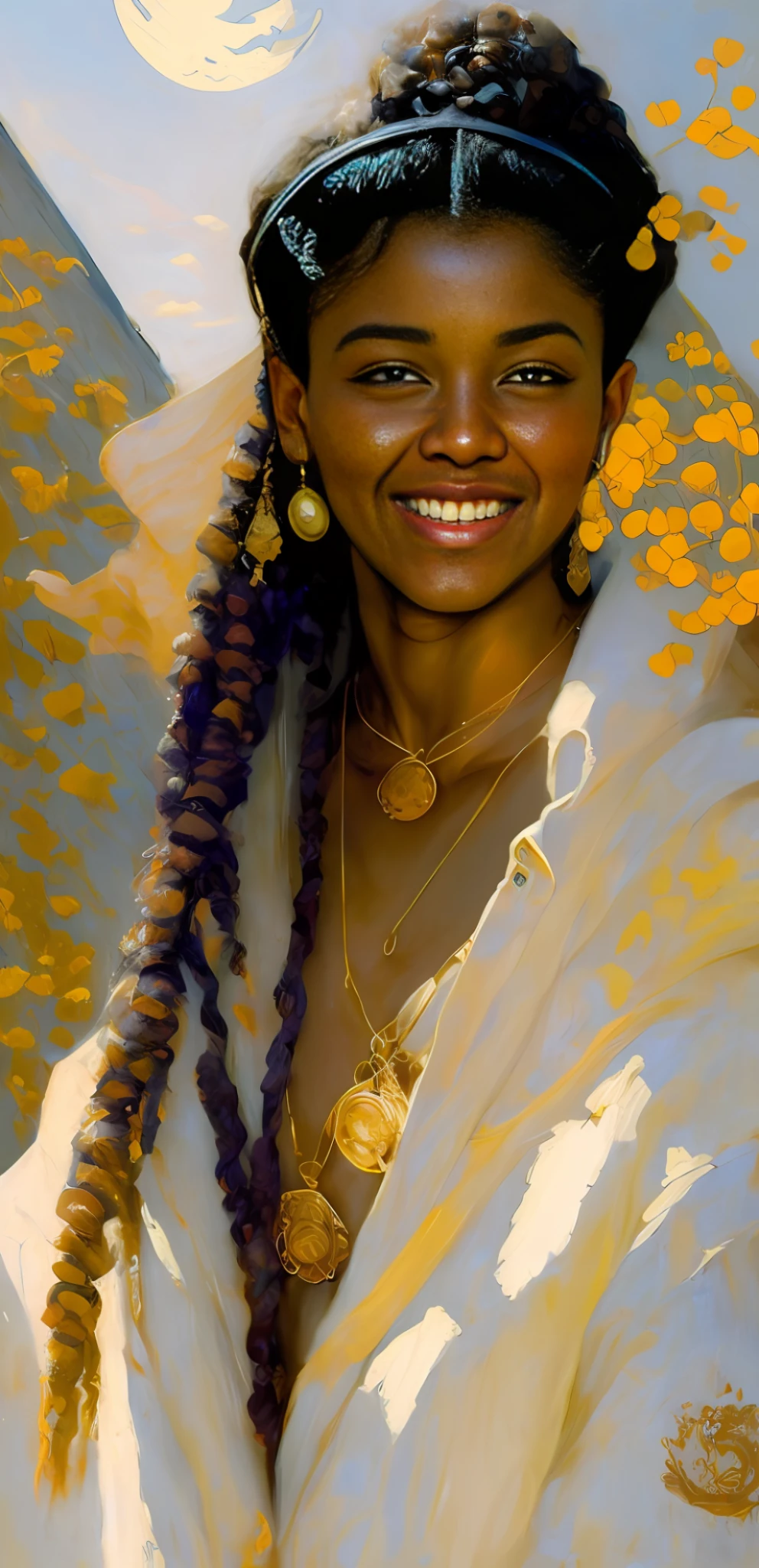 Highly (dynamic:1.2) scene art detailed (rutkowski:1.2), (laughing:0.6) (nubian ) (dark skin), dreadlocks, (thicc:1.3), egyptian beauty, Delightful anatomy, (artgerm:1.2), (enraged:0.7), (woven dreadlocks), (muscular:1.3), egyptian, Delightful anatomy, (fantastic godlike perfect art, 64k ultra hd:1.1), (art (versace style) (masterpiece:1.2) (best quality:1.2) (detailed) (intricate) (8k) (HDR) (cinematic lighting) (sharp focus), (art by apterus, art by dean Cornwell:1.2)