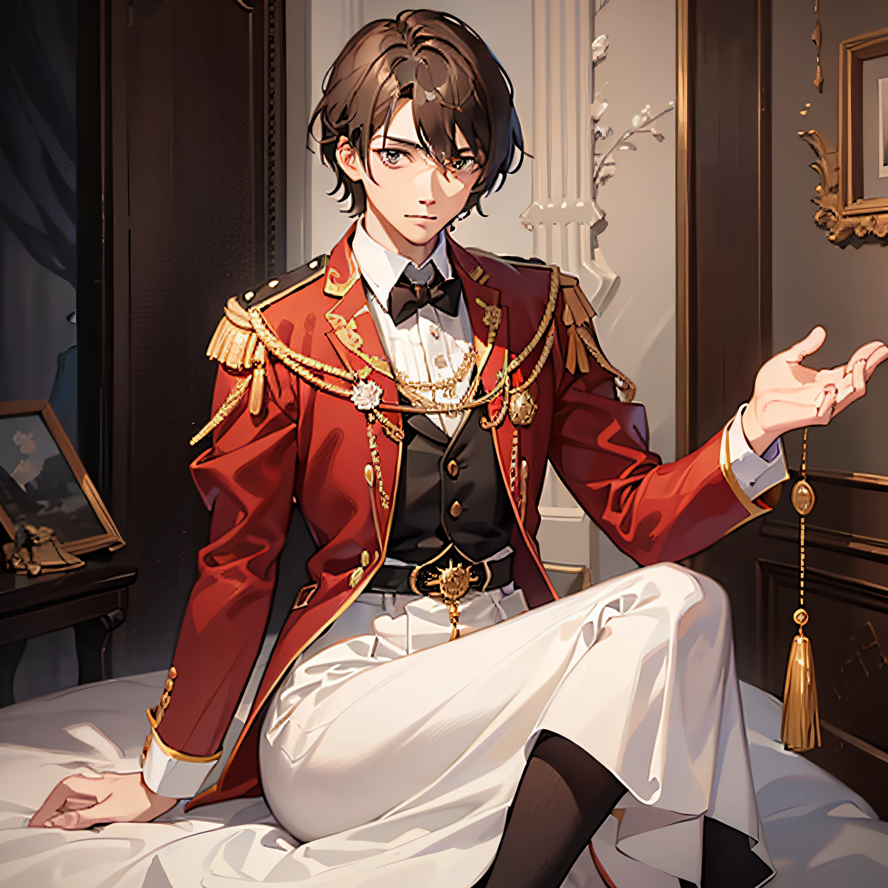 A feminine short brown-haired man in a nobleman's outfit.