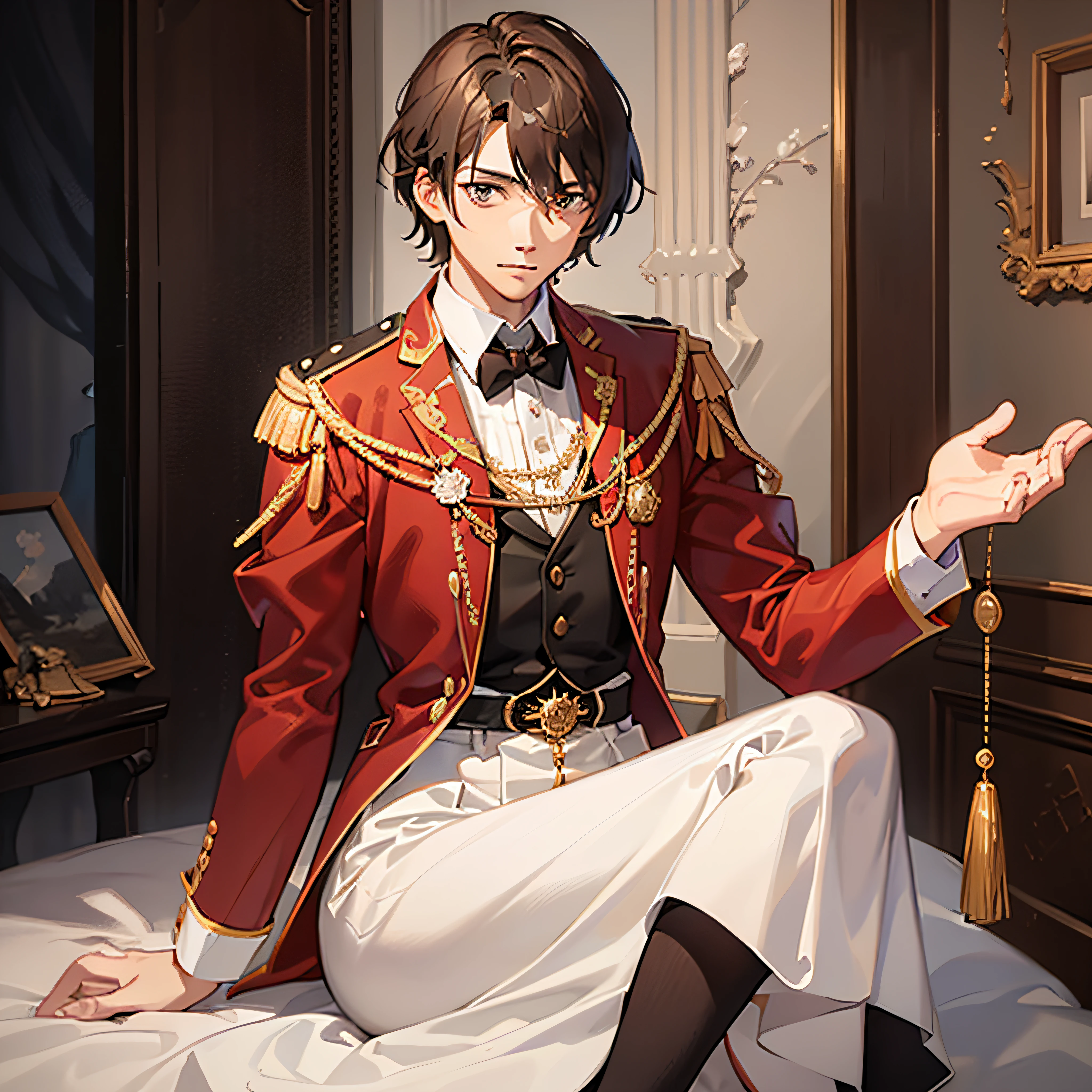 A feminine short brown-haired man in a nobleman's outfit.