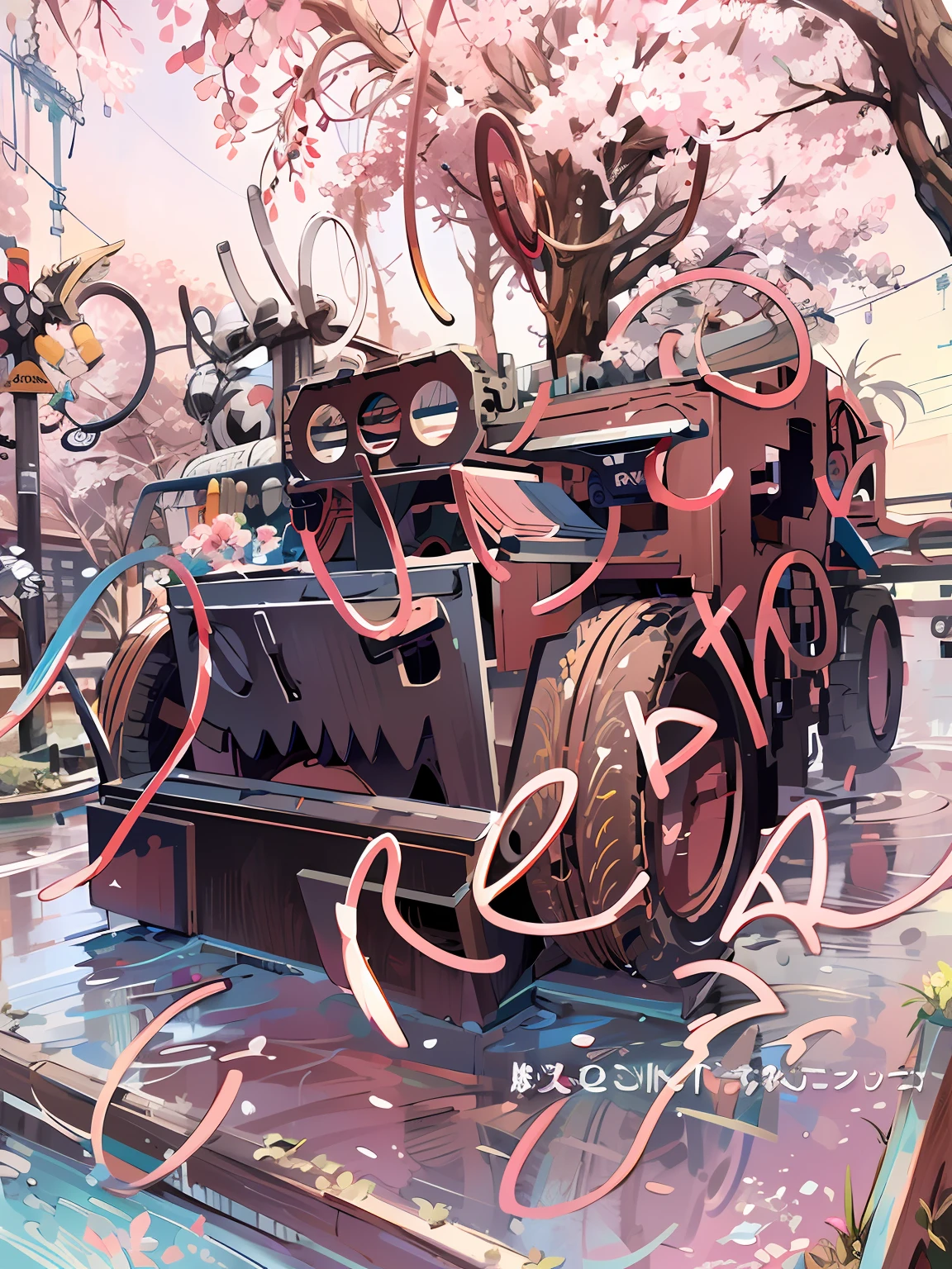 there is a painting of a truck with a bunch of bikes on it, low detailed. digital painting, anime style mixed with fujifilm, mecha asthetic, anime styled digital art, official artwork, digital painting highly detailed, very detailed digital painting, highly detailed digital painting, anime art vehicle concept art, detailed digital painting, digital anime illustration, a beautiful artwork illustration --auto