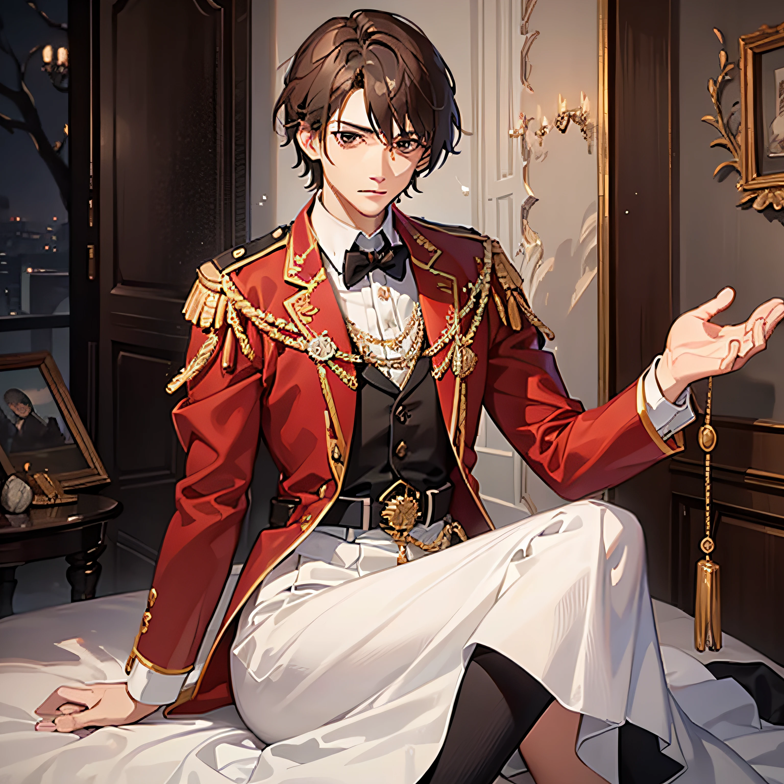 A feminine short brown-haired man in a nobleman's outfit.