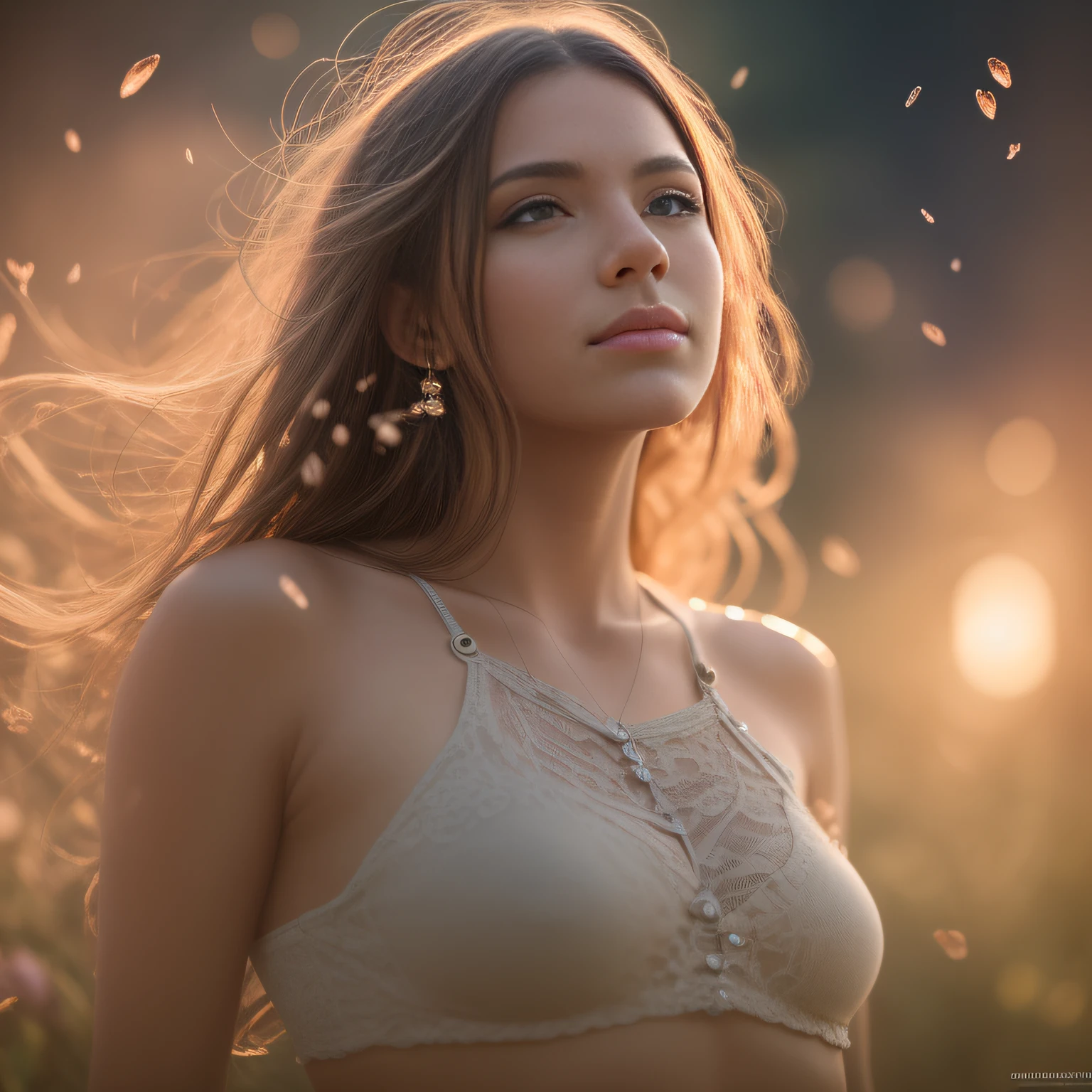 stunning girl, breathtaking, bathing in backlighting, opening buttons, sunrays, petals falling, roses, fog, haze, sunlit, in attic covered in flowers and petals, godrays, sweaty, sunlit, dripping, skimpy disheveled panties, leaning back, 8K,Best quality, masterpiece, ultra high res, (photorealistic:1.4), raw photo, (Authentic skin texture:1.3), (film grain:1.3), 1girl, beautiful detailed eyes and face,masterpiece, best quality, godrays and fireflies and dust, pastel dreamy light, cozy, morning dew, backlighting, hazy, golden hour, morning light, erotic mood, countryside, masterpiece, best quality, ultra-detailed, solo, smoke, shadows, contrast, cinematic light, side lighting, ultra high resolution, best shadow, RAW, 4k, ultra-realistic style, detailed face, colofUnreal Engine 5, Cinematic, Color Grading, portrait Photography, Ultra-Wide Angle, Depth of Field, hyper-detailed, beautifully color-coded, insane details, intricate details, beautifully color graded, Unreal Engine, Cinematic, Color Grading, Editorial Photography, Photography, Photoshoot, Shot on 70mm lens, Depth of Field, DOF, Tilt Blur, Shutter Speed 1/1000, F/2