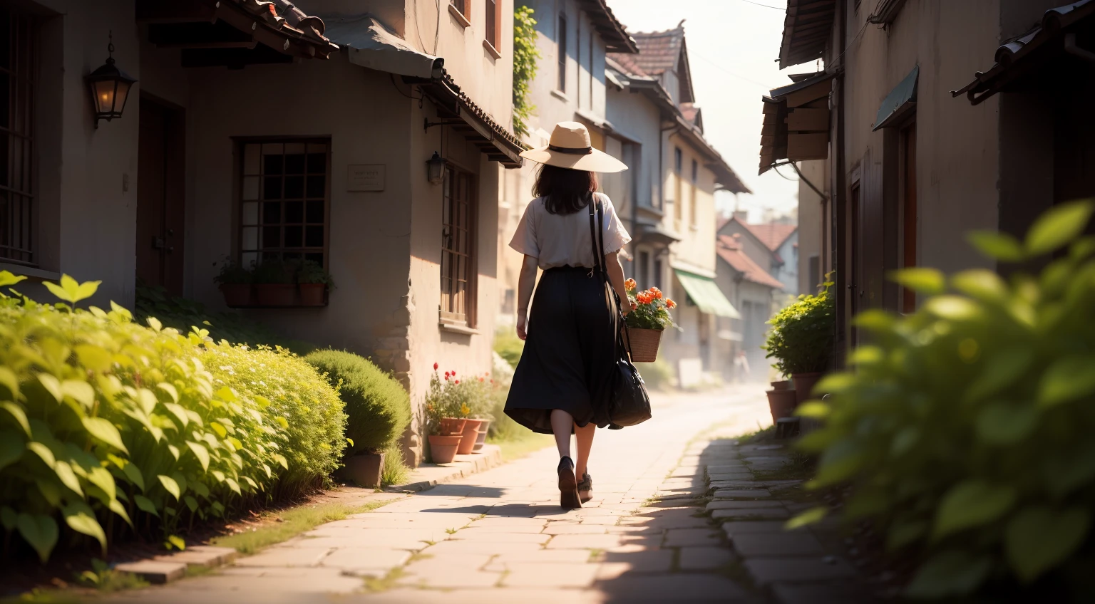 small village, cinematic colors, vignette, discreet, bright, dark depth of field