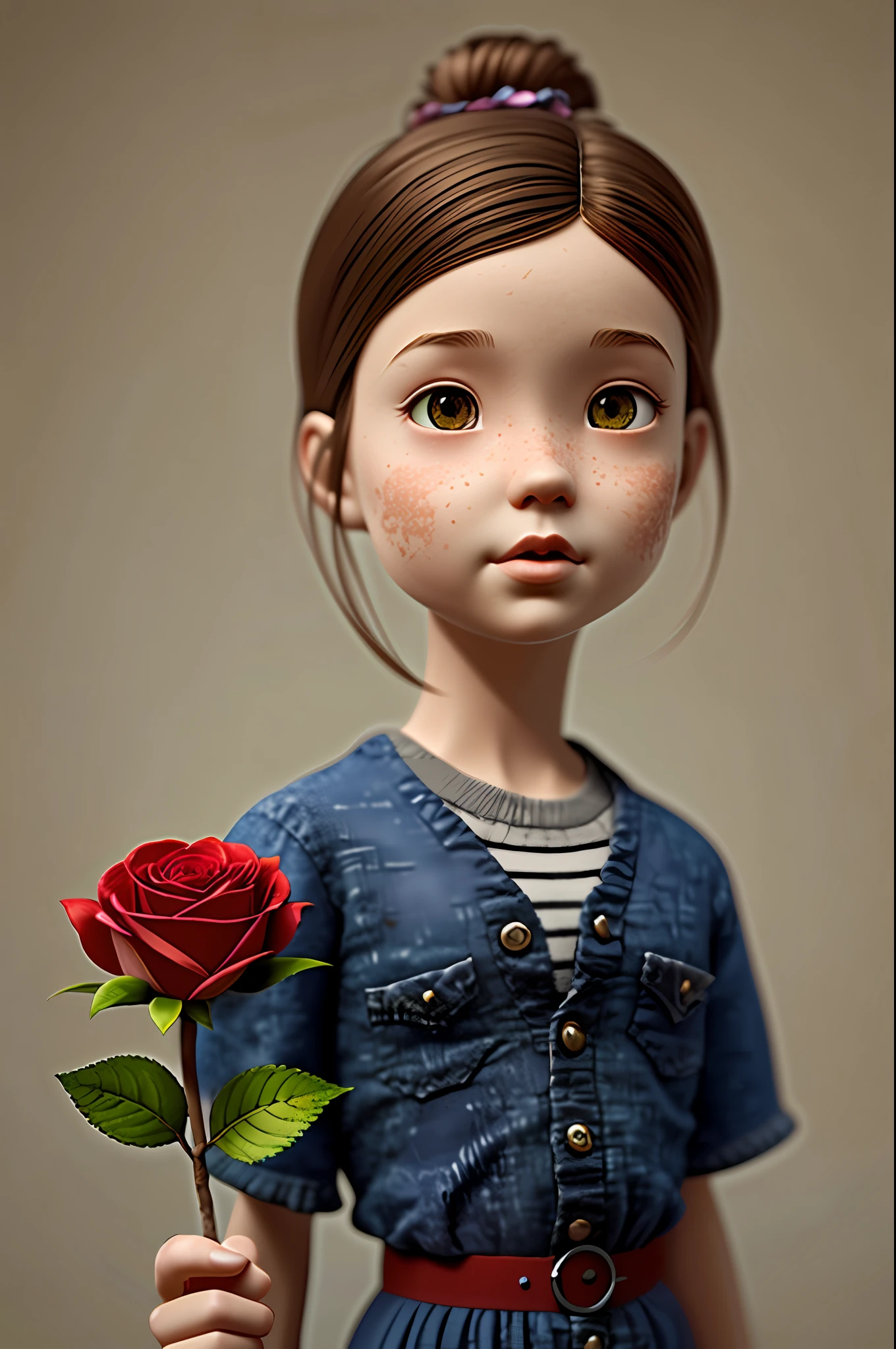 (Pixar style: 1.25) A waist-high portrait of a  girl with a red rose flower in her hand, natural skin texture, 4K textures, HDR, intricate, highly detailed, sharp focus, cinematic appearance, hyper-detailed