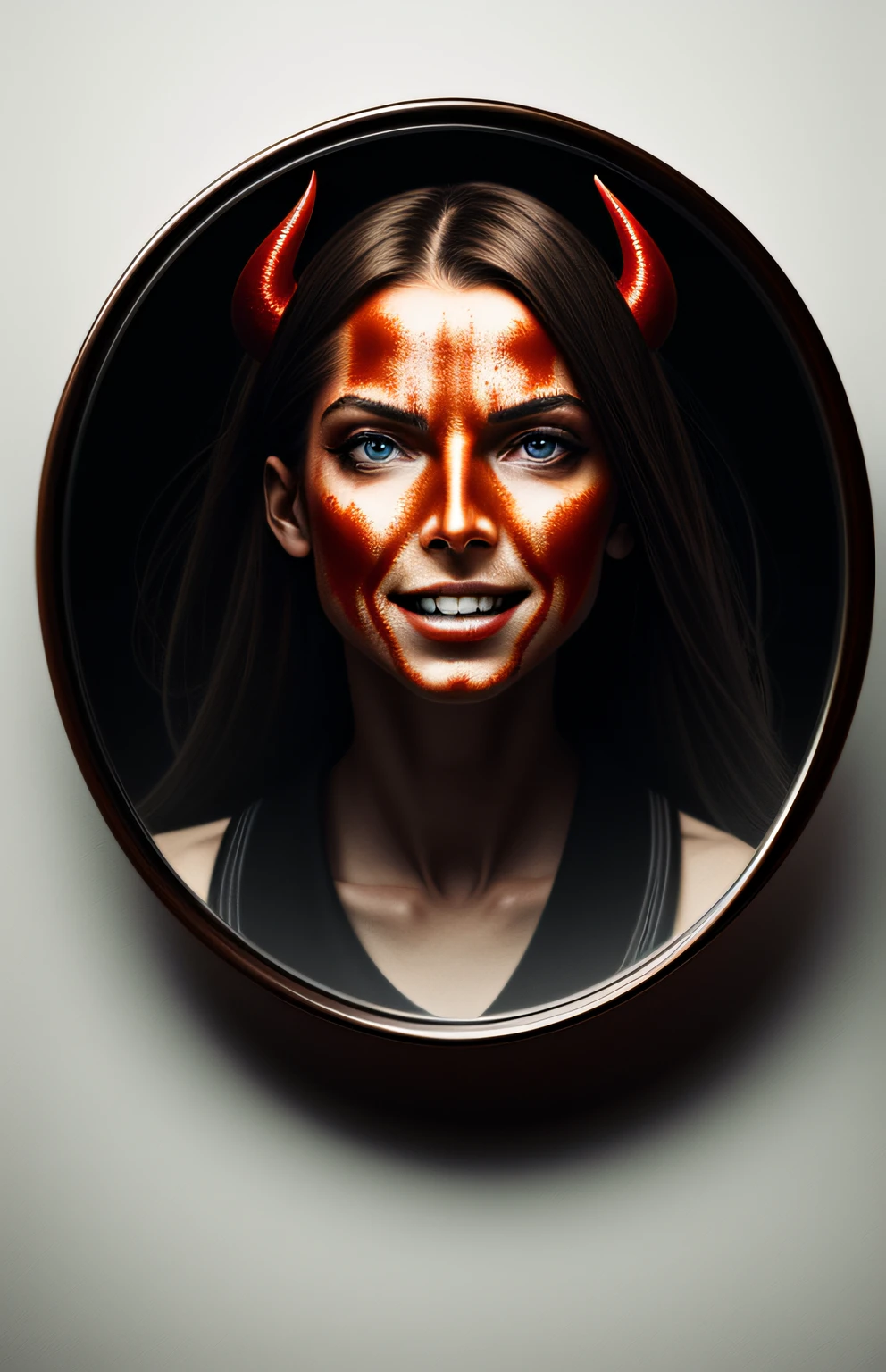 dreamlikeart Style-Glass, award winning photo, masterpiece, highest quality, solo focus, woman, (red skin:1.3), demoness, anna kendrick, (demon:1.3) breaking through a mirror, evil grin, by lee jeffries nikon d850 film stock photograph 4 kodak portra 400 camera f1.6 lens rich colors hyper realistic lifelike texture dramatic lighting unrealengine trending on artstation cinestill 800, 8k, 4k, (highres:1.1), best quality;