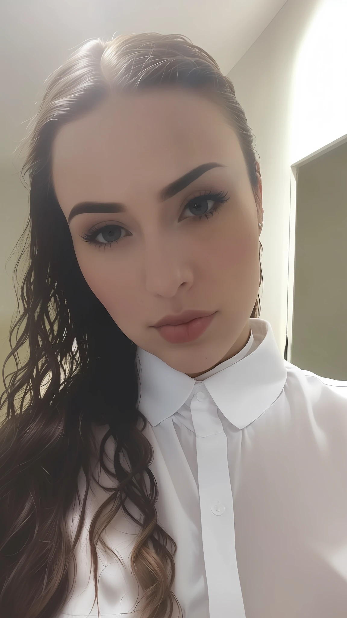 there is a woman with long hair wearing a white shirt, ayahausca, 3 0 years old woman, 30 years old woman, 30-year-old woman from cuba, profile image, looks like fabiula nascimento, clothed in white shirt, alanis guillen, reddit post, beuatiful face, gorgeous latina face