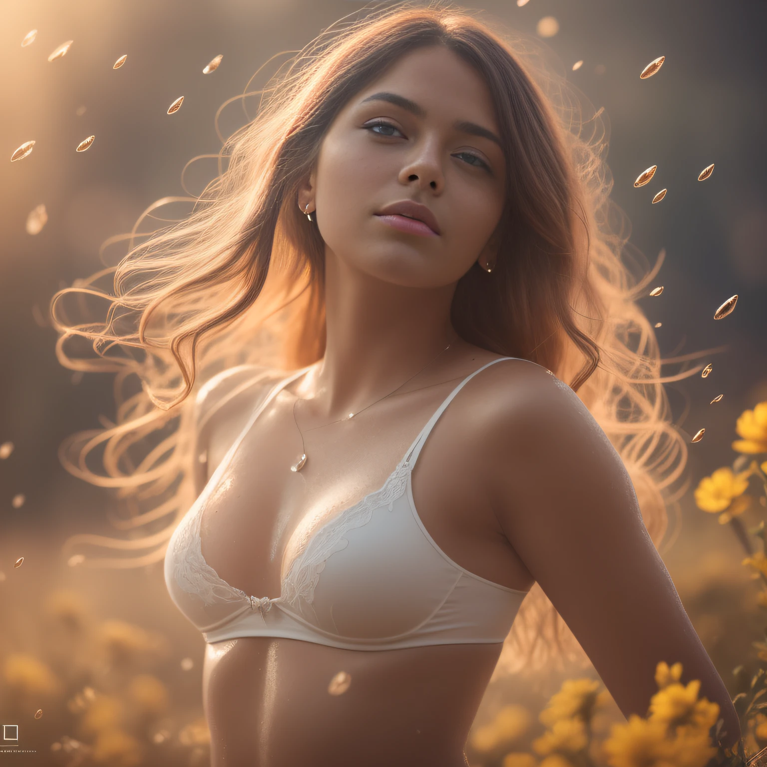 breathtaking girl, bathing in backlighting, opening buttons, sunrays, petals falling, roses, fog, haze, sunlit, in attic covered in flowers and petals, godrays, sweaty, sunlit, dripping, skimpy disheveled panties, leaning back, 8K,Best quality, masterpiece, ultra high res, (photorealistic:1.4), raw photo, (Authentic skin texture:1.3), (film grain:1.3), 1girl, beautiful detailed eyes and face,masterpiece, best quality, godrays and fireflies and dust, pastel dreamy light, cozy, morning dew, backlighting, hazy, golden hour, morning light, erotic mood, countryside, masterpiece, best quality, ultra-detailed, solo, smoke, shadows, contrast, cinematic light, side lighting, ultra high resolution, best shadow, RAW, 4k, ultra-realistic style, detailed face, colofUnreal Engine 5, Cinematic, Color Grading, portrait Photography, Ultra-Wide Angle, Depth of Field, hyper-detailed, beautifully color-coded, insane details, intricate details, beautifully color graded, Unreal Engine, Cinematic, Color Grading, Editorial Photography, Photography, Photoshoot, Shot on 70mm lens, Depth of Field, DOF, Tilt Blur, Shutter Speed 1/1000, F/2