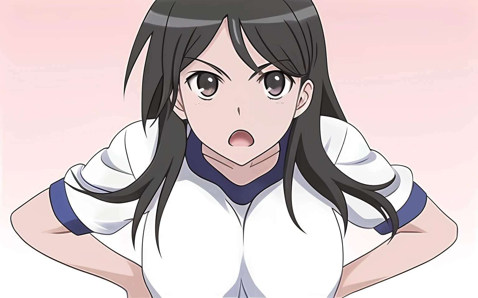 a close up of a woman with long black hair and a white shirt, oppai, nagatoro, mayuri shiina, rei hiroe, cel shaded anime, seductive anime girl, anime best girl, hinata hyuga, gapmoe yandere, sankakucomplex anime image, yuruyuri, arasaka, female anime character