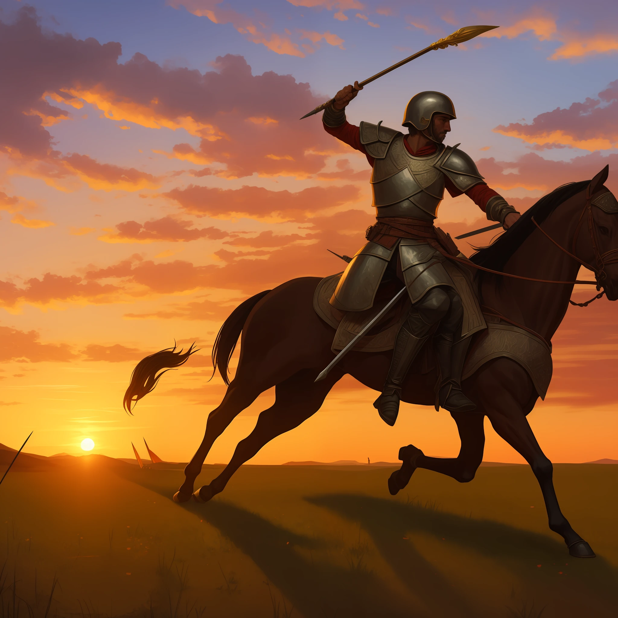 Josephic warrior with bloodied spear, fighting with 800 soldiers, sunset, one of David's brave, no horses, infantry