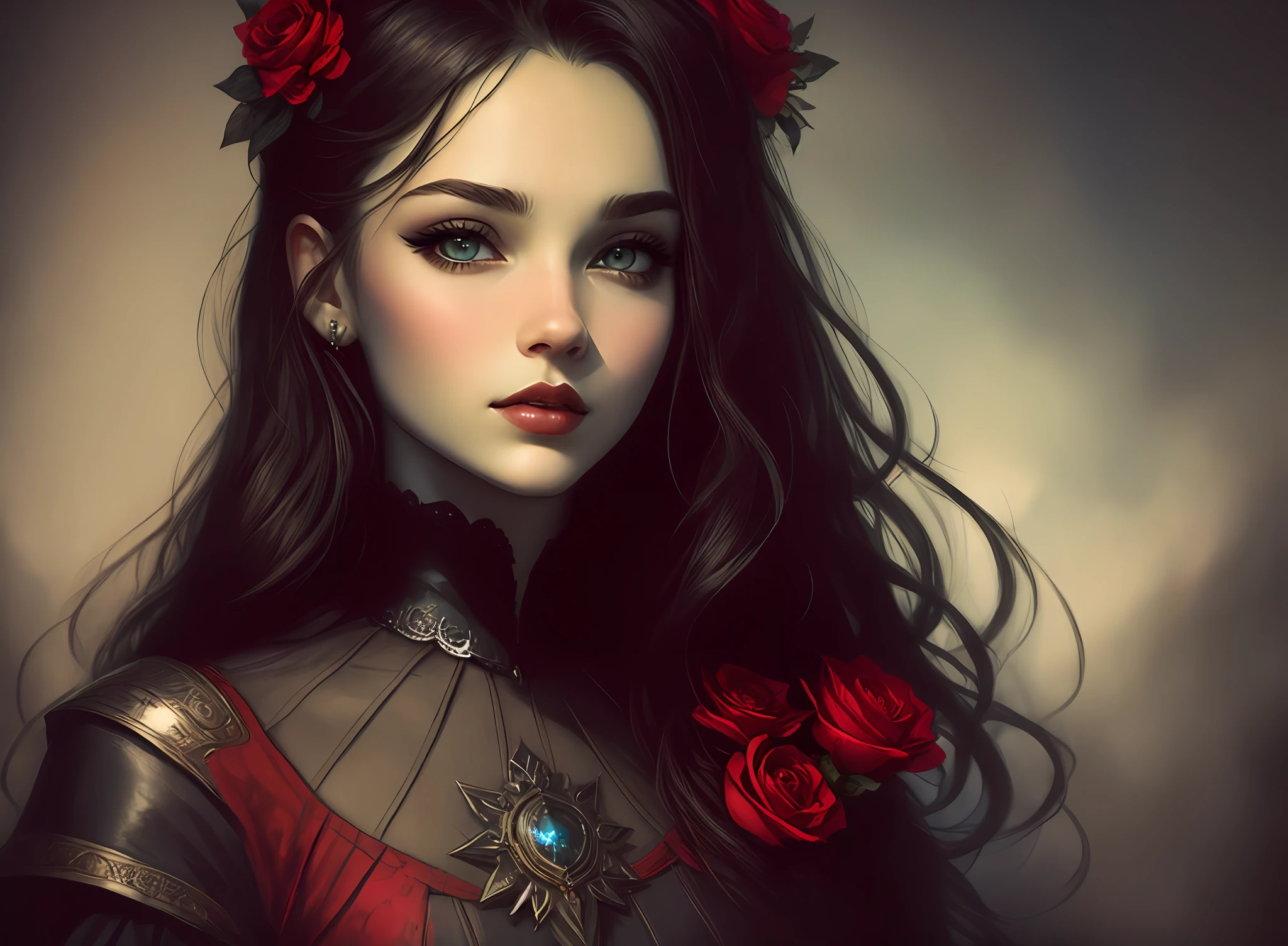 Facing front, black and red gothic ta dress, full body, perfect proportions, portrait, high resolution, top quality, super high quality, super detail, super realistic, photorealistic, woman with cute face. dark fantasy, dark fantasy portrait, bowater art style, fantasy art portrait, beautiful fantasy art portrait, dark fantasy style art, beautiful fantasy portrait, detailed matte fantasy portrait, gorgeous digital painting, Digital fantasy portrait, artgerm portrait