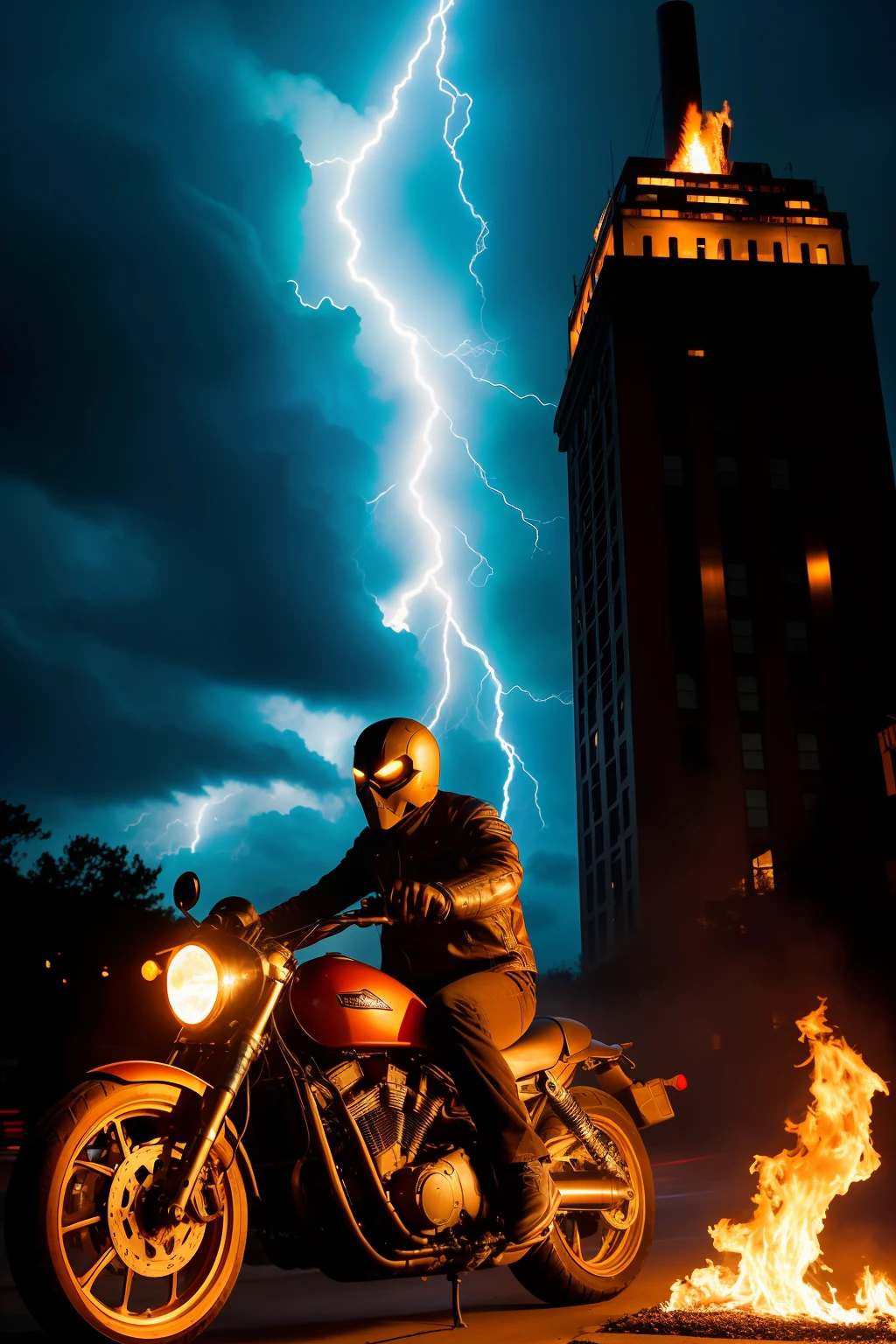 On a stormy night in the dark city of New York, Wolverine, the mutant with sharp claws and accelerated regeneration, finds himself in an epic battle against the fearsome Ghost Rider. The sky is filled with dark clouds and ominous lightning, while the city's tall buildings tower as silent witnesses to this titanic struggle. Wolverine advances with his wild fury, his adamantium claws glowing under the city lights. His determined gaze reflects his unwavering courage and determination. At the same time, the Ghost Rider appears on his hell bike, blue and orange flames dancing around him. The air seems to burn around him as he prepares to launch his attack. The Ghost Rider's flaming skull stares at Wolverine with a flaming expression of defiance. The flames emanating from his motorcycle bring an intense orange hue, standing out in the darkness. The battle between these two supernatural beings is epic and intense, with powerful blows and incredible agility. Every move is captured in high quality and stunning detail, perfect for a 4k wallpaper that encapsulates the essence of the Marvel universe. The surrounding buildings reflect the energy of the struggle, while the citizens hide in the shadows, fearing the outcome of this battle. It's an explosive action scene, full of adrenaline and tension, ready to immerse any comic book fan in a world of superheroes and villains. Get ready for an epic battle of legendary proportions."