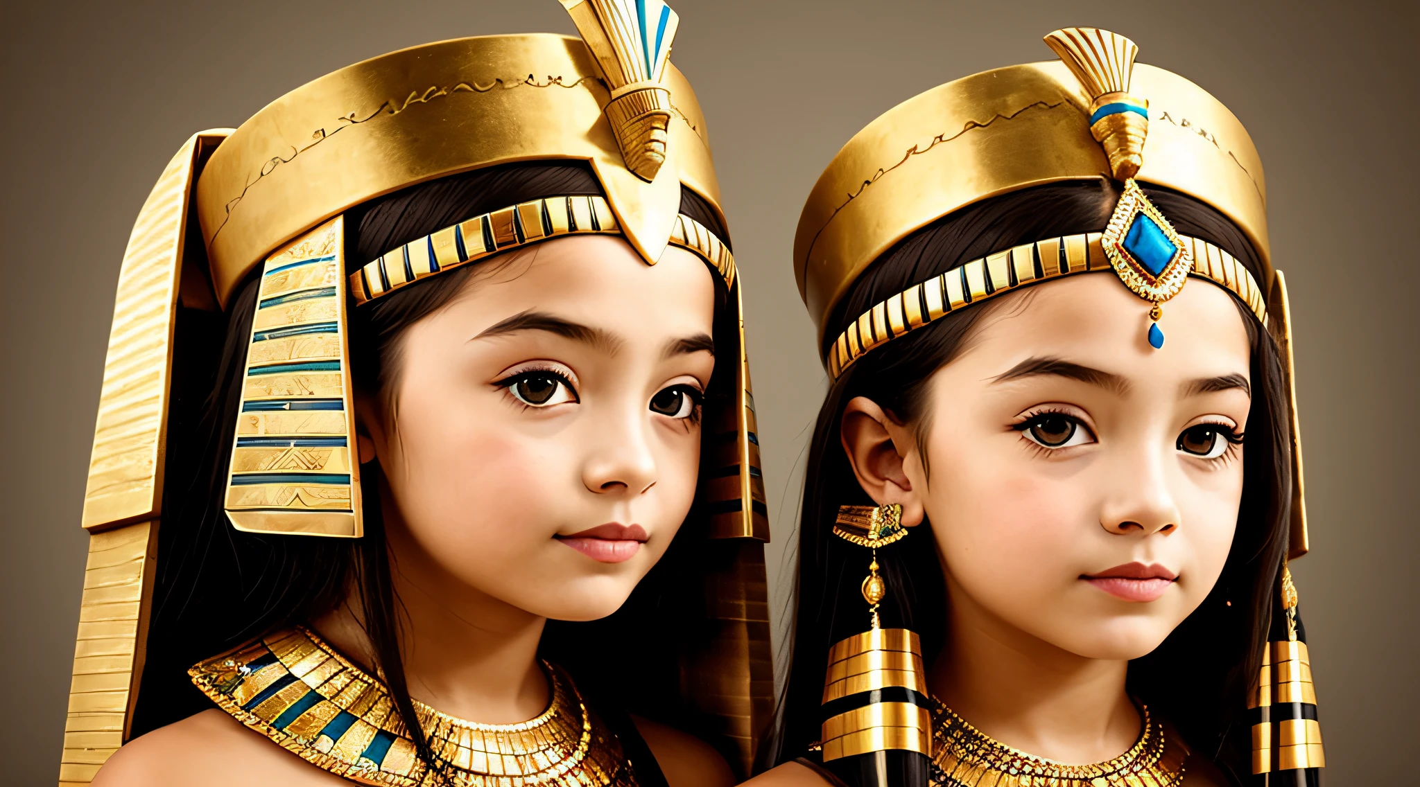 GIRL CHILD BLONDE WITH LONG HAIR, A PORTRAIT, of a bust of a CHILD wearing a hat, wearing an egyptian crown, Nefertiti, ancient egyptian, egyptian, egyptian makeup, precise for egyptian tradition, egyptian art, makeup of egypt, beautiful and huge head ornaments, ancient egyptian art, ancient egyptian art, ancient egypt, beautiful cleopatra, egyptian princess, Ancient Princess Libu