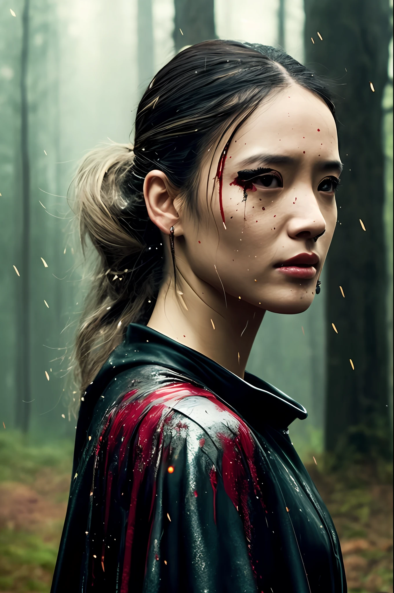 A Japanese, Korean, almost blind squinted woman who is running away from her murderous ex-boyfriend in the woods.  She must survive the chase with Sam being her eyes on a video call, running head-on.