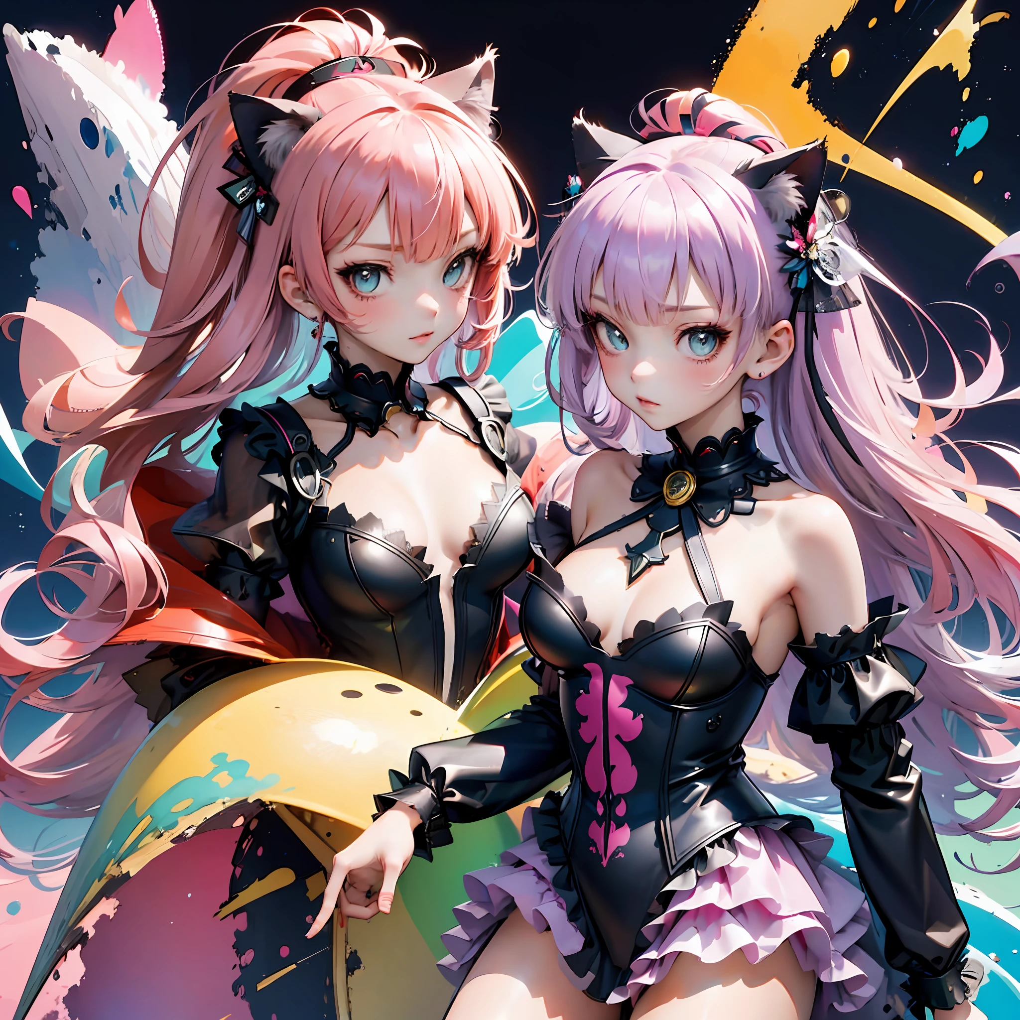 Top quality, 8K)) anime girl with long hair and cat ears, Rin Tosaka, anime moe art style, anime style like Fate/stay night, anime girl with long hair, very cute anime girl face, nightcore, from girl frontline, cute anime girl portrait, anime girl with cat ears, high quality anime art style, Beautiful anime women