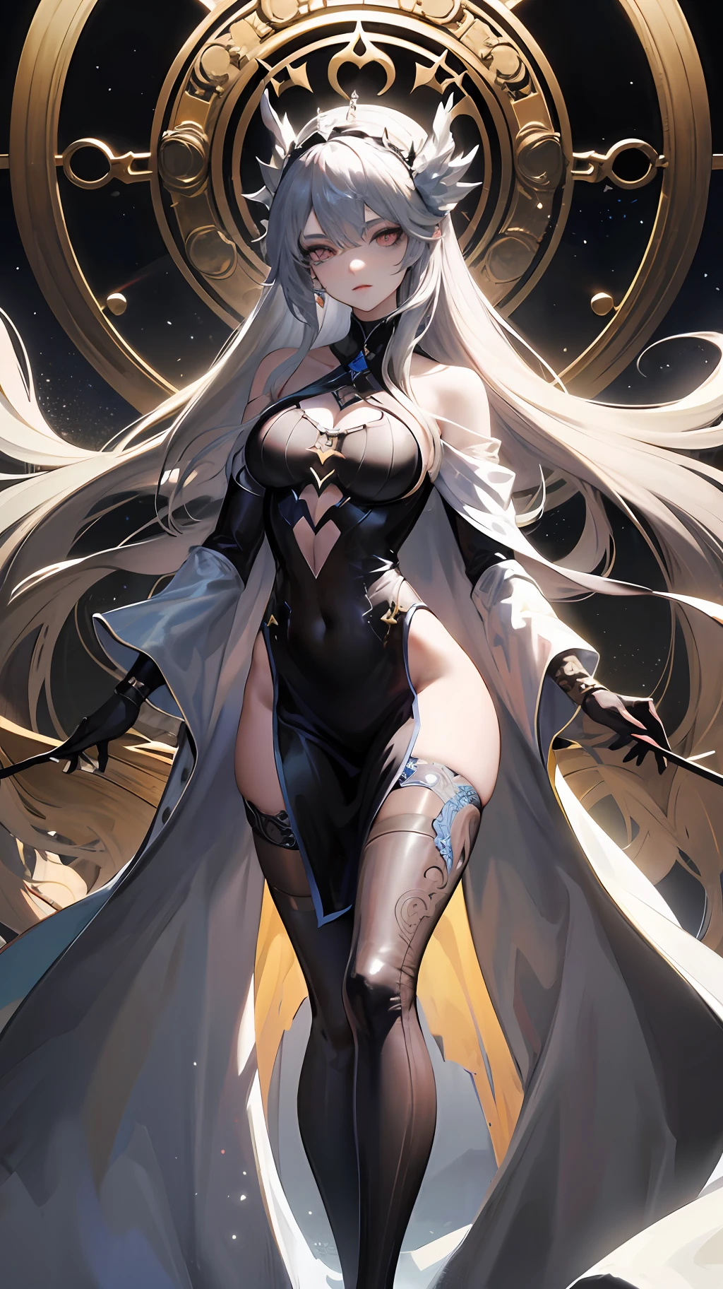 An imposing marble statue, masterfully carved, depicts the Dark Goddess: her sinister beauty and divine power emanate from every icy detail. --auto