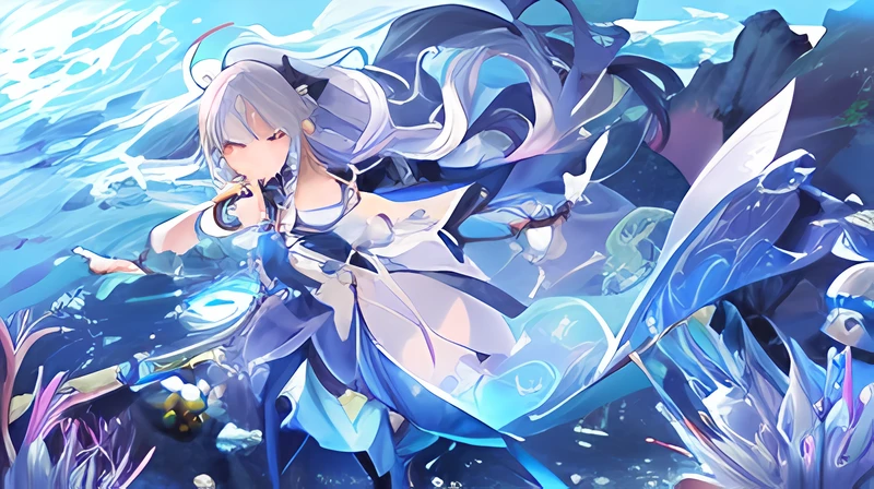 a woman in a blue dress is standing in the water, from the azur lane videogame, azur lane style, macross delta splash art, ayaka genshin impact, high detailed official artwork, splash art anime loli, characters from azur lane, beautiful celestial mage, wlop and sakimichan, queen of the sea mu yanling