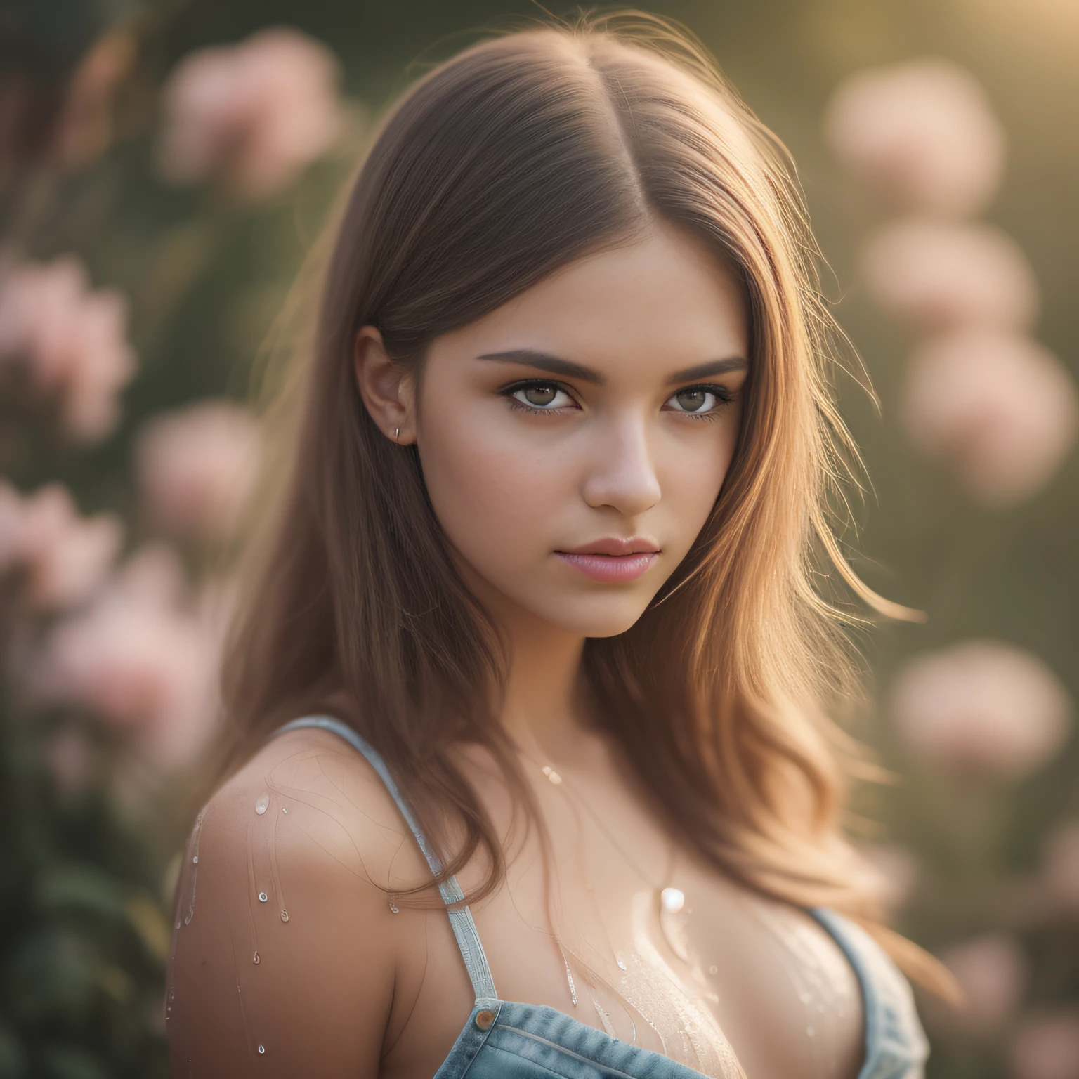stunning midsummergirl, freckly princess, sweaty, sunlit, dripping, skimpy, leaning back, 8K,Best quality, masterpiece, ultra high res, (photorealistic:1.4), raw photo, (Authentic skin texture:1.3), (film grain:1.3), 1girl, beautiful detailed eyes and face,masterpiece, best quality, cottoncandy land, curvy beauty, style of Carne Griffiths and david hamilton, ripped jeans, pastel dreamy light, bathing in backlighting, opening buttons, sunrays, petals falling, roses, fog, haze, sunlit, in attic covered in flowers and petals, godrays, cozy, morning dew, backlighting, hazy, golden hour, morning light, erotic mood, countryside, masterpiece, best quality, ultra-detailed, solo, smoke, shadows, contrast, cinematic light, side lighting, ultra high resolution, best shadow, RAW, 4k, ultra-realistic style, detailed face, colofUnreal Engine 5, Cinematic, Color Grading, portrait Photography, Ultra-Wide Angle, Depth of Field, hyper-detailed, beautifully color-coded, insane details, intricate details, beautifully color graded, Unreal Engine, Cinematic, Color Grading, Editorial Photography, Photography, Photoshoot, Shot on 70mm lens, Depth of Field, DOF, Tilt Blur, Shutter Speed 1/1000, F/2