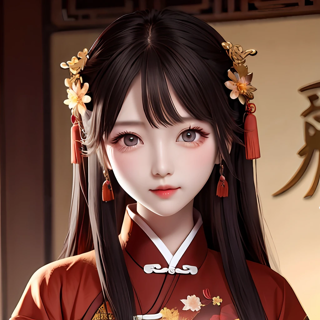 Dan Phoenix Eyes, a beautiful girl in ancient Chinese style, dressed in red